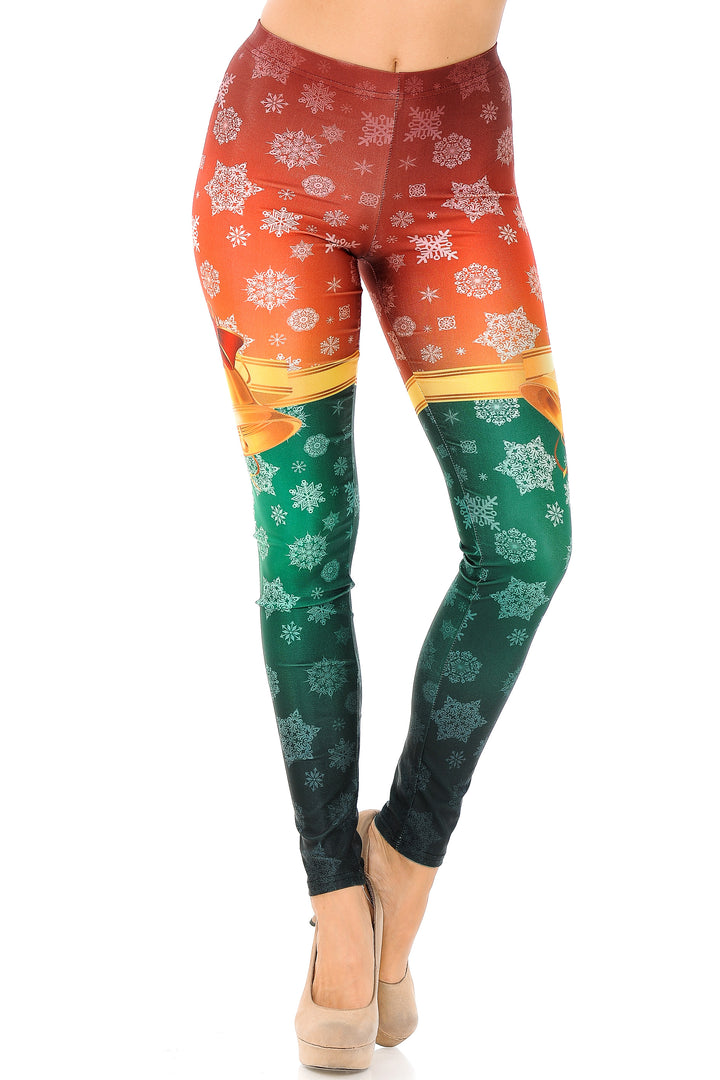 Festive Red and Green Split Christmas Bells Leggings - Plus Size - 1XL 2XL 3XL