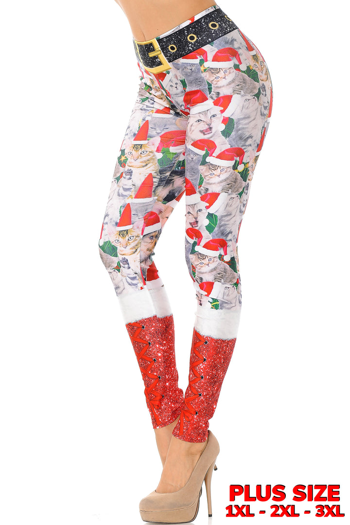 Jolly Christmas Cats and Dogs Leggings - Plus Size - 1XL 2XL 3XL