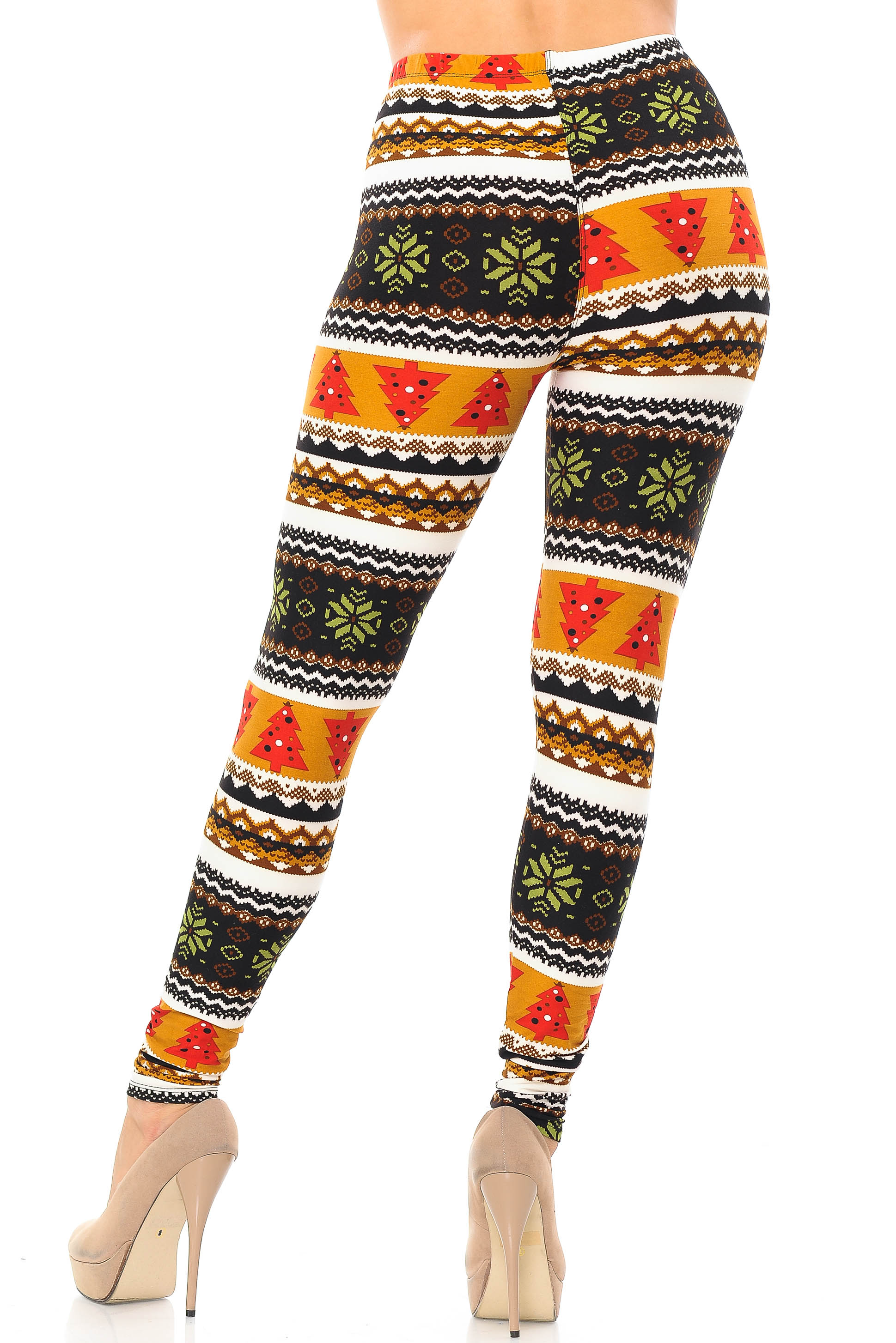 Buttery Soft Christmas Tree and Snowflake Plus Size Leggings (One Size Plus,Brown)