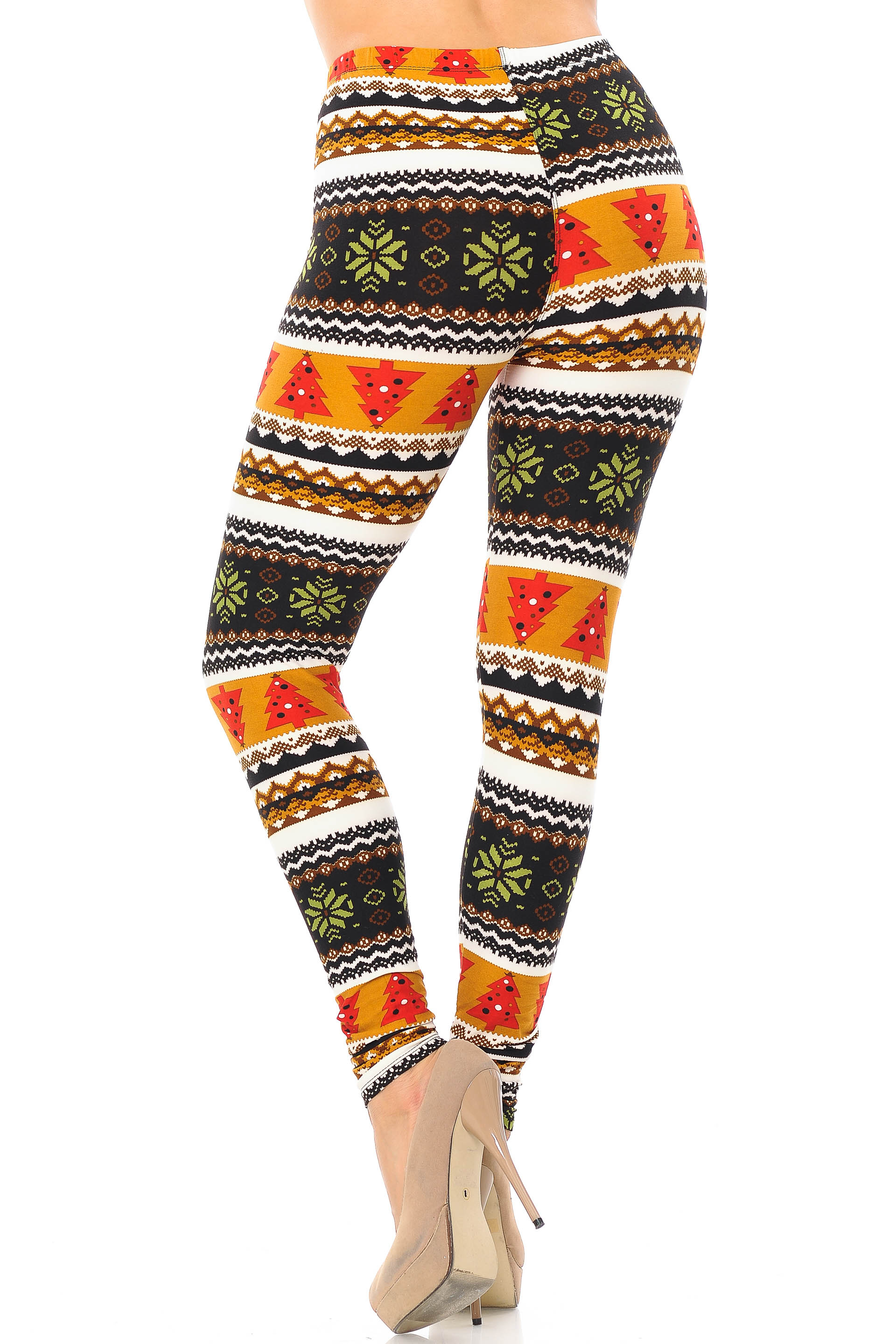 Buttery Soft Christmas Tree and Snowflake Plus Size Leggings (One Size Plus,Brown)