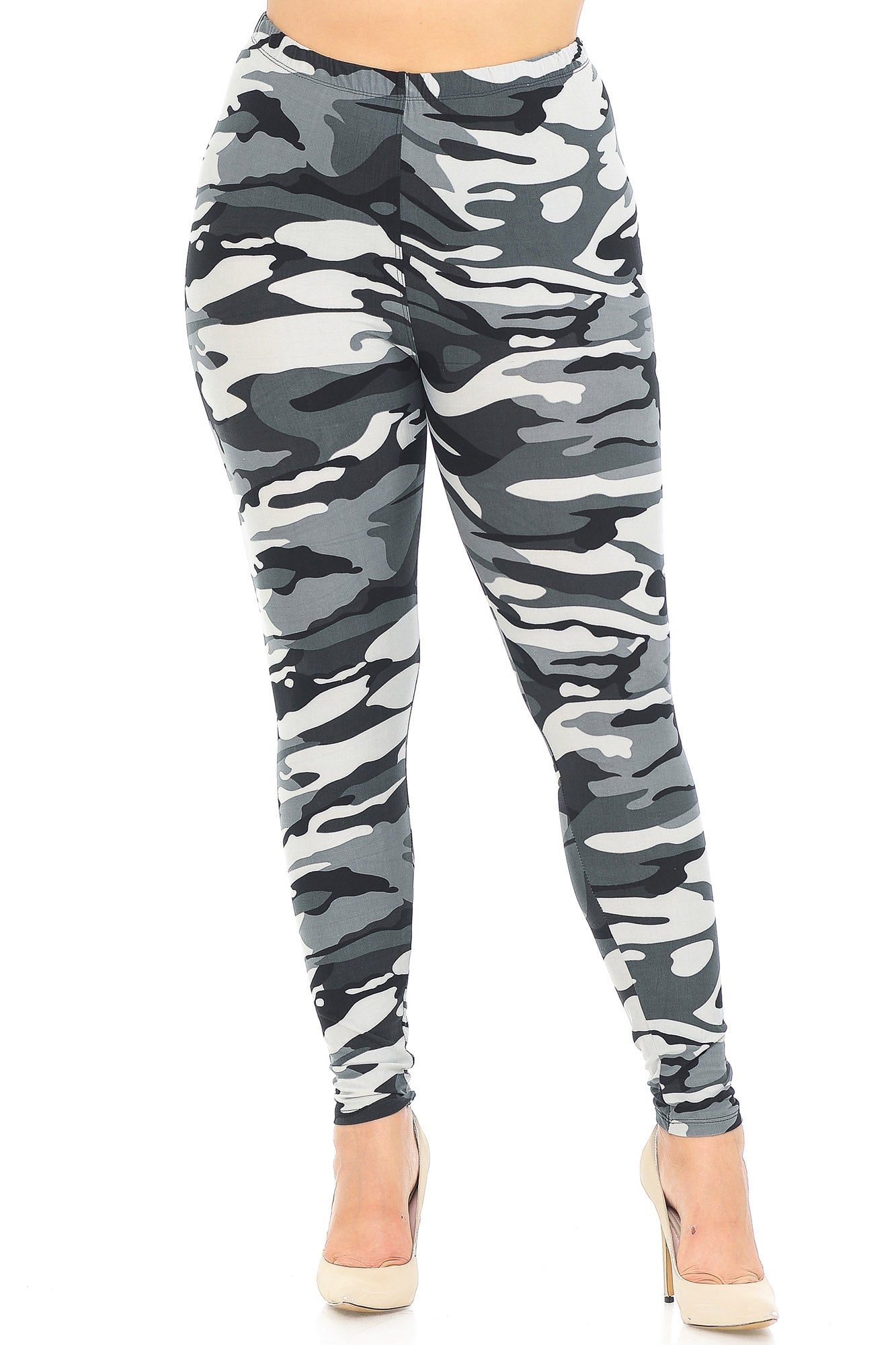 Buttery Soft Charcoal Camouflage Plus Size Leggings - EEVEE (One Size Plus,Charcoal)