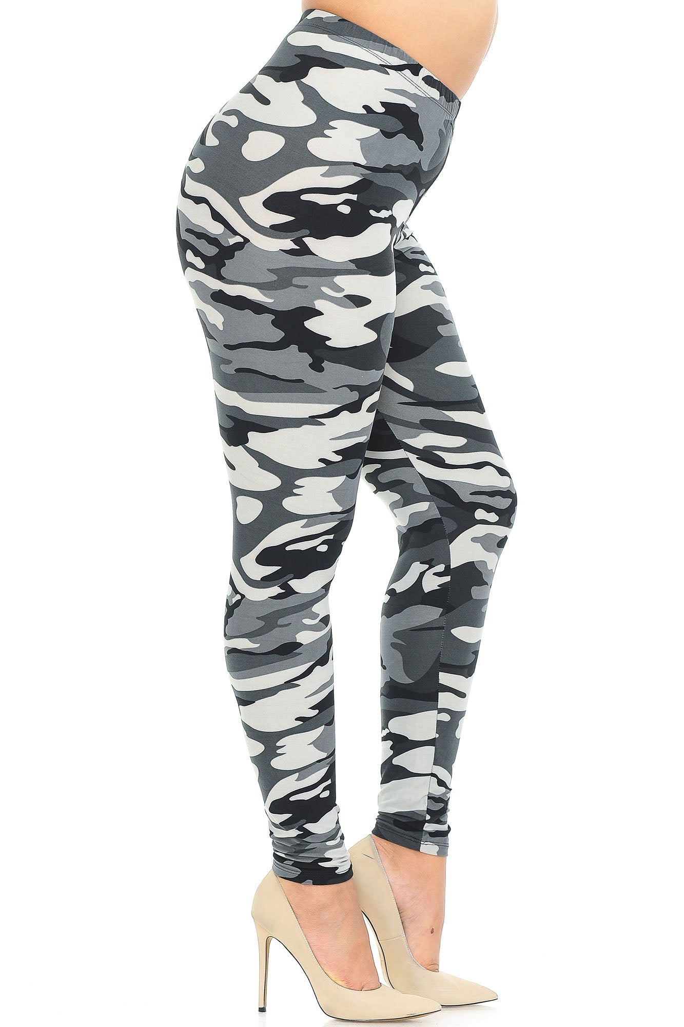 Buttery Soft Charcoal Camouflage Plus Size Leggings - EEVEE (One Size Plus,Charcoal)