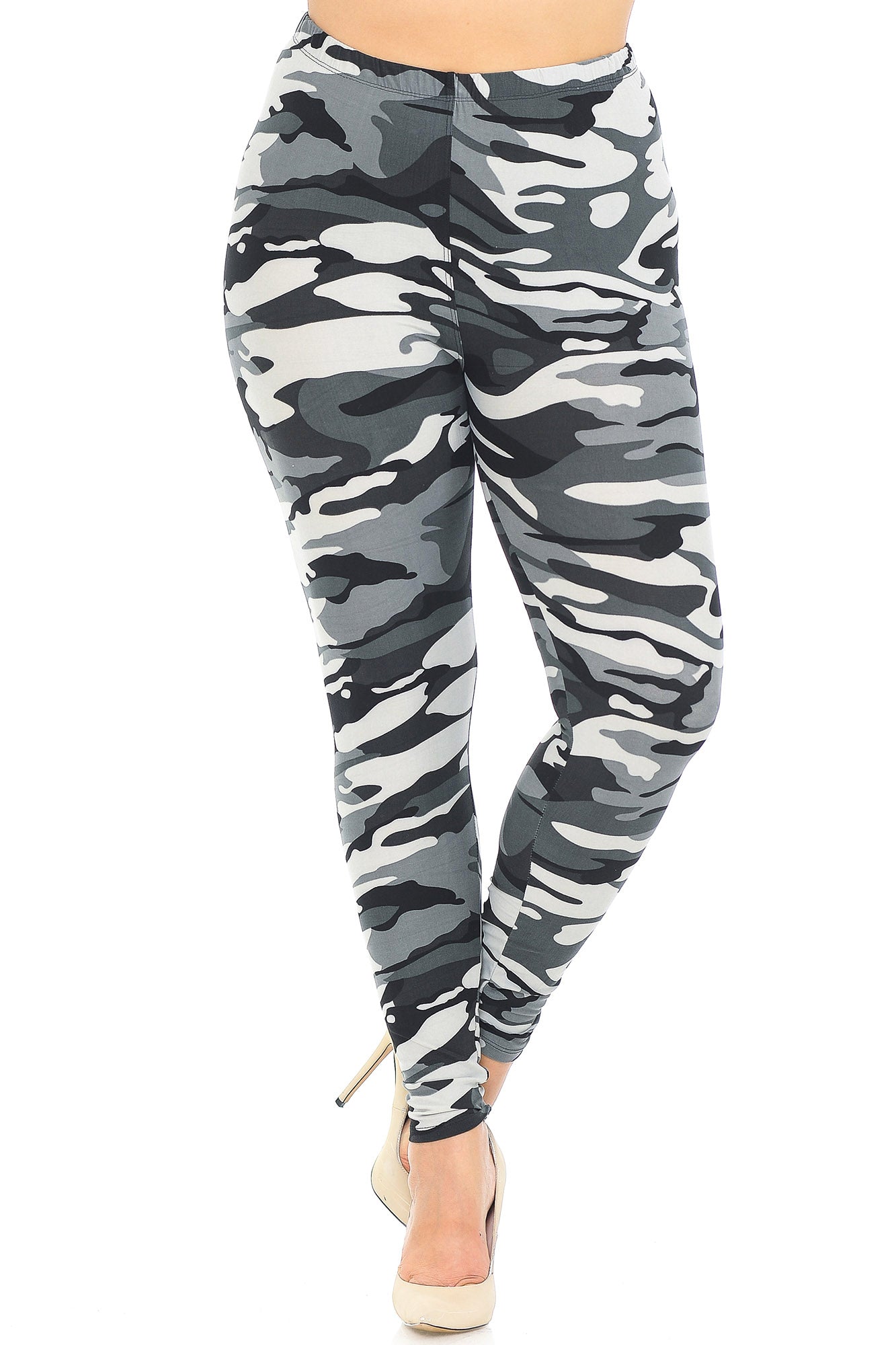 Buttery Soft Charcoal Camouflage Plus Size Leggings - EEVEE (One Size Plus,Charcoal)