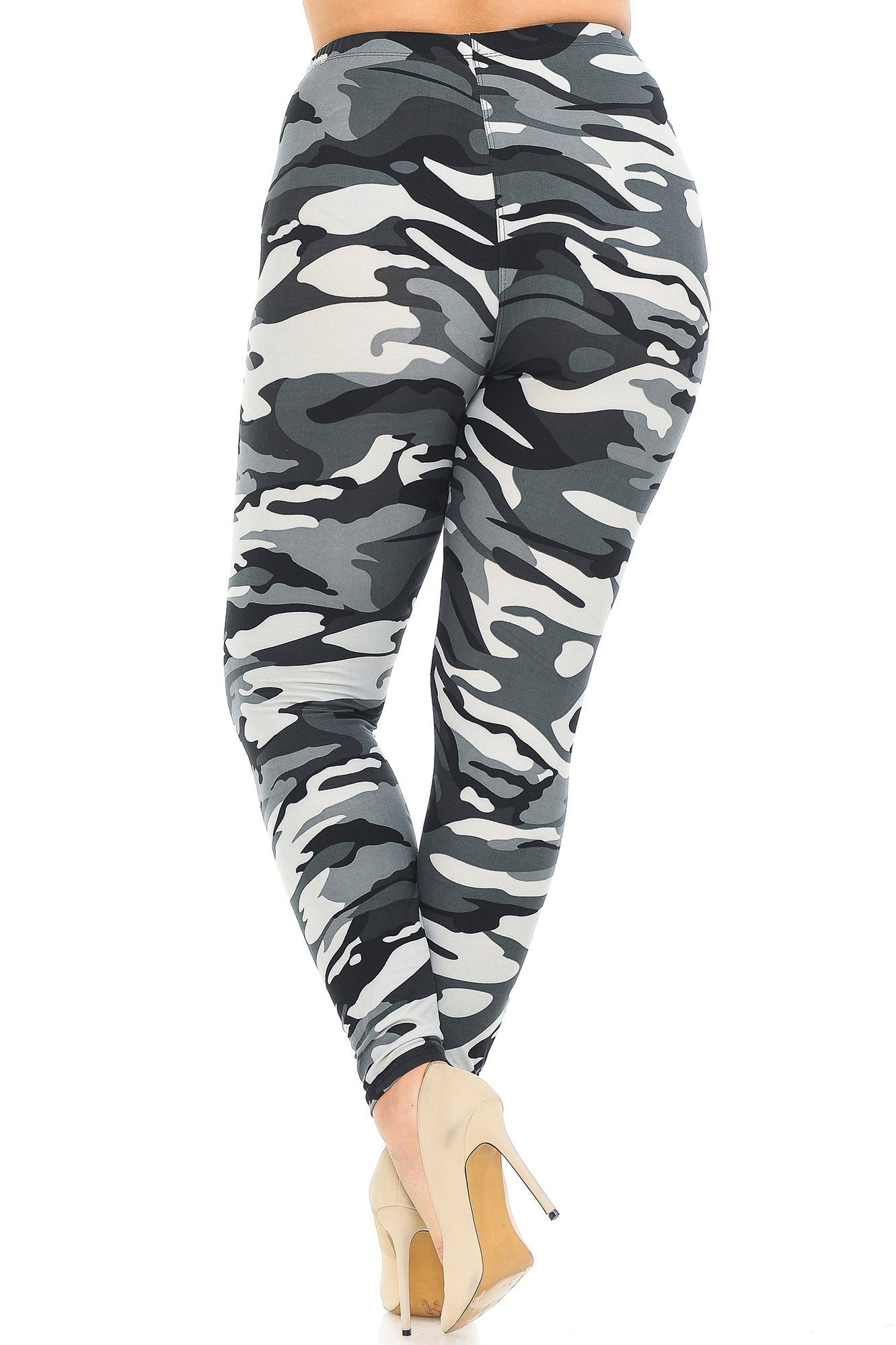 Buttery Soft Charcoal Camouflage Plus Size Leggings - EEVEE (One Size Plus,Charcoal)