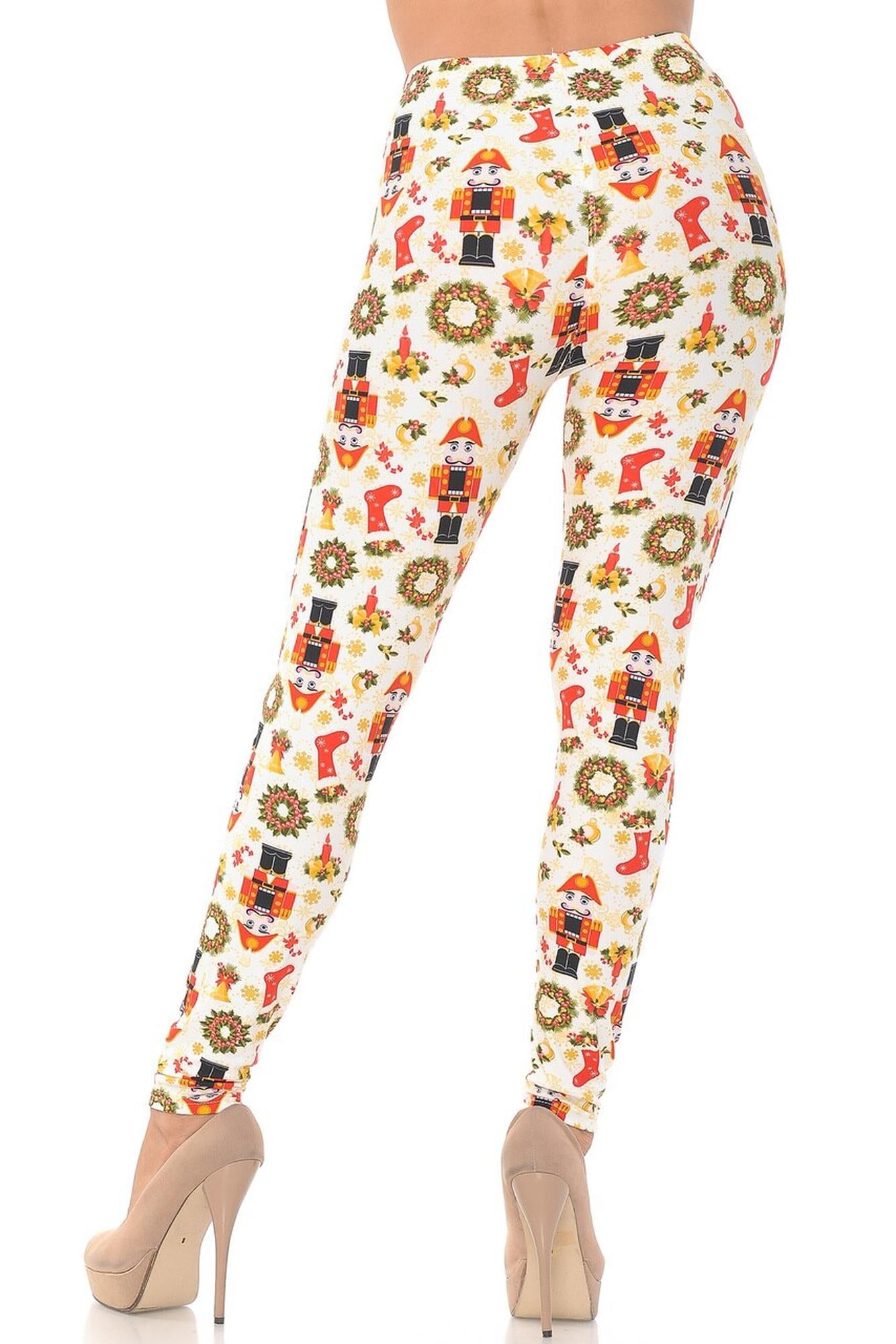 Buttery Soft Festive Ivory Christmas Plus Size Leggings (One Size Plus,Ivory)