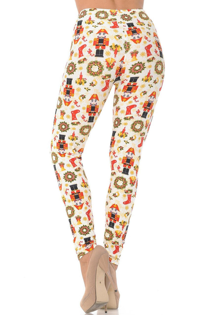Buttery Soft Festive Ivory Christmas Plus Size Leggings (One Size Plus,Ivory)