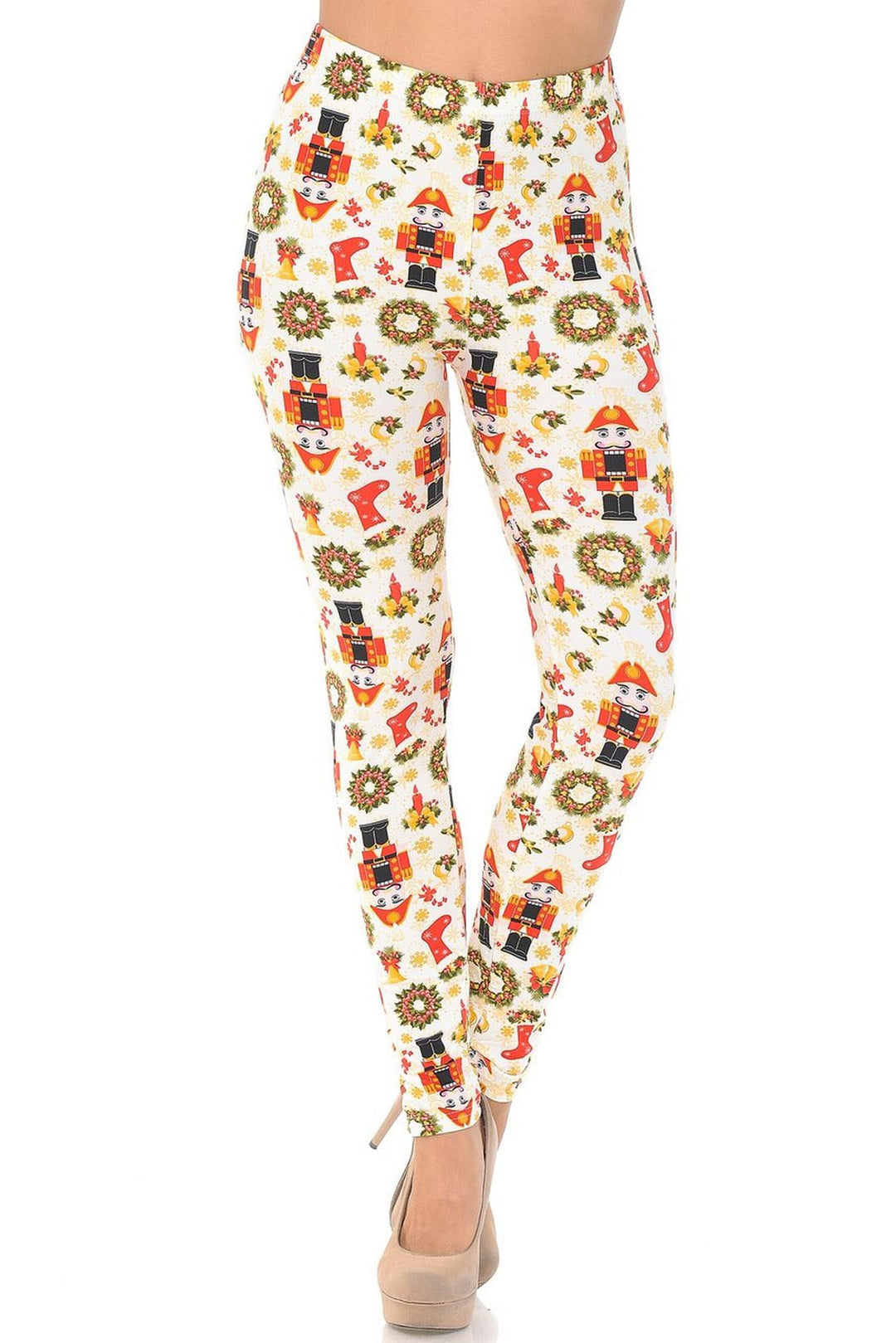 Buttery Soft Festive Ivory Christmas Plus Size Leggings (One Size Plus,Ivory)