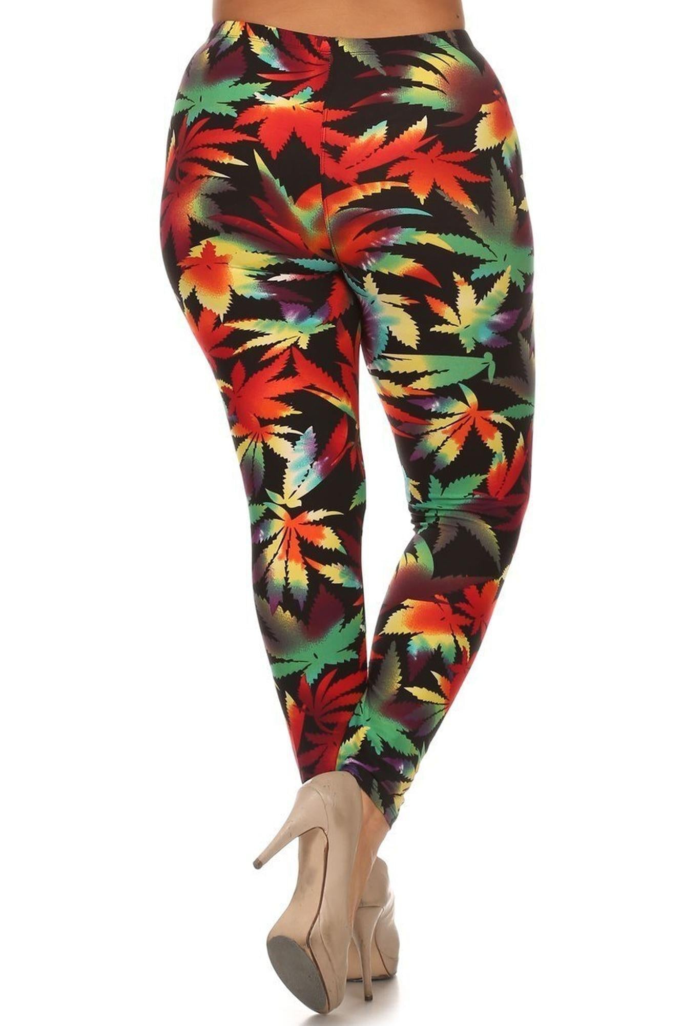 Buttery Soft Rainbow Marijuana Plus Size Leggings (One Size Plus,Red)