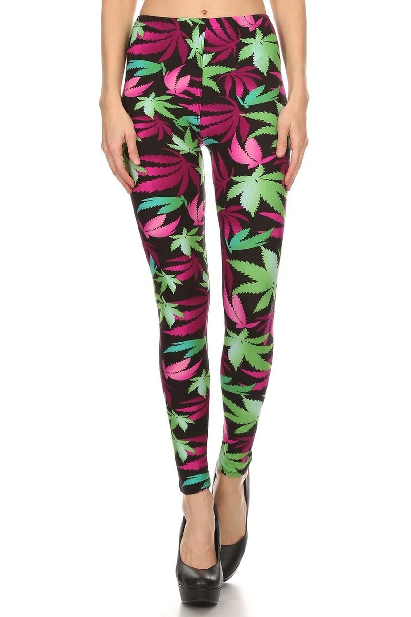 Buttery Soft Fuchsia Marijuana Plus Size Leggings (One Size Plus,Fuchsia)