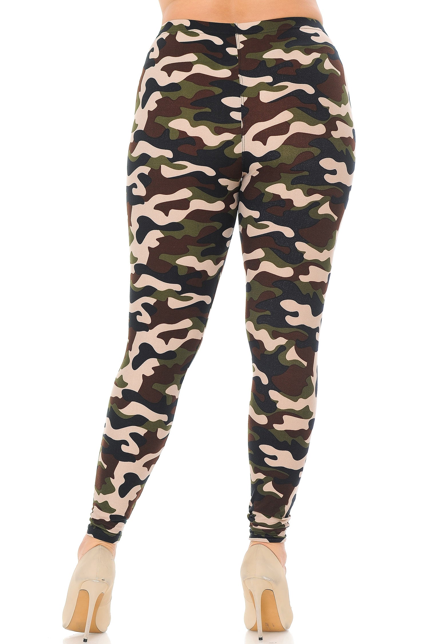 Buttery Soft Flirty Camouflage Plus Size Leggings (One Size Plus,Olive)