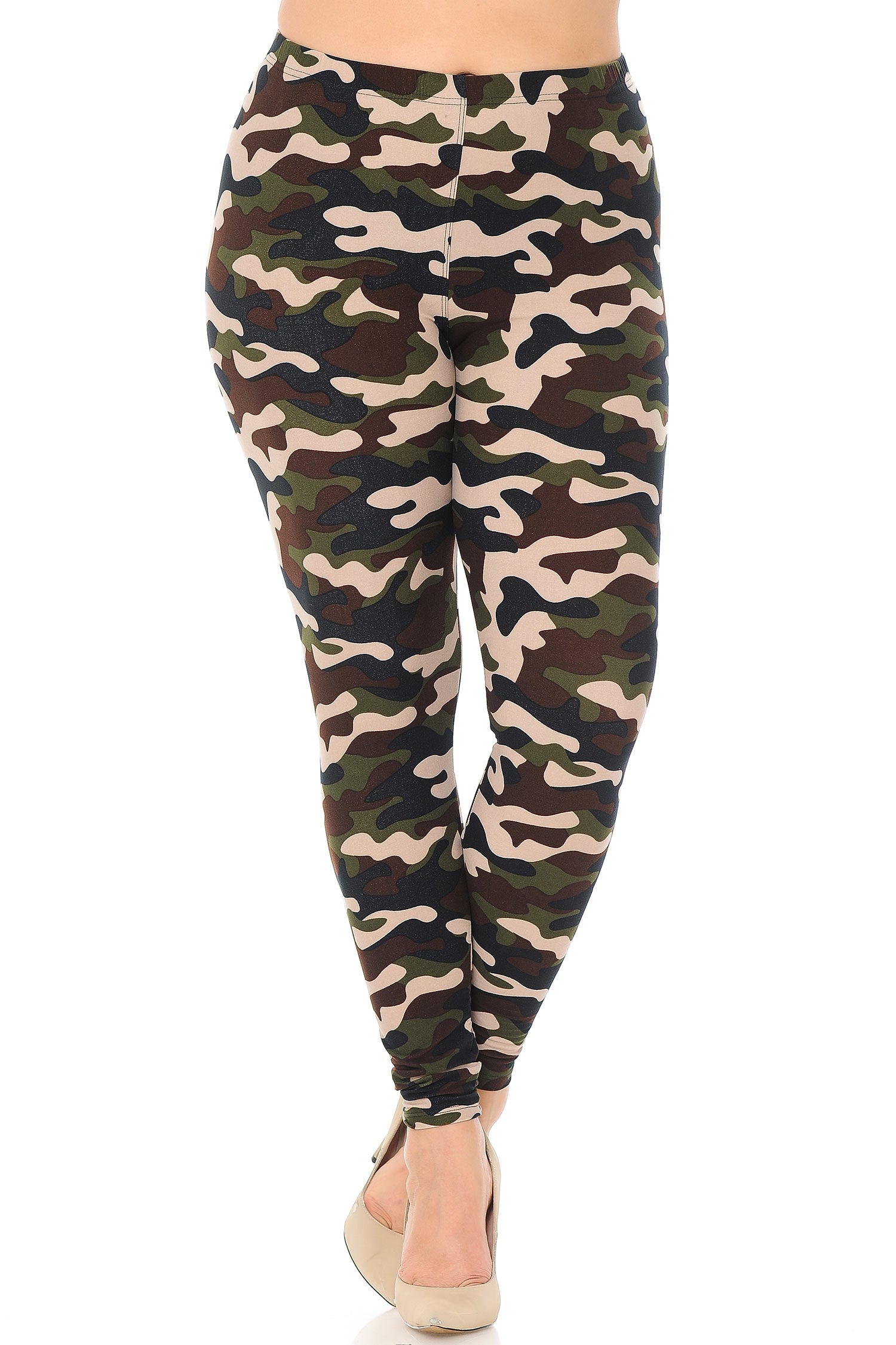 Buttery Soft Flirty Camouflage Plus Size Leggings (One Size Plus,Olive)