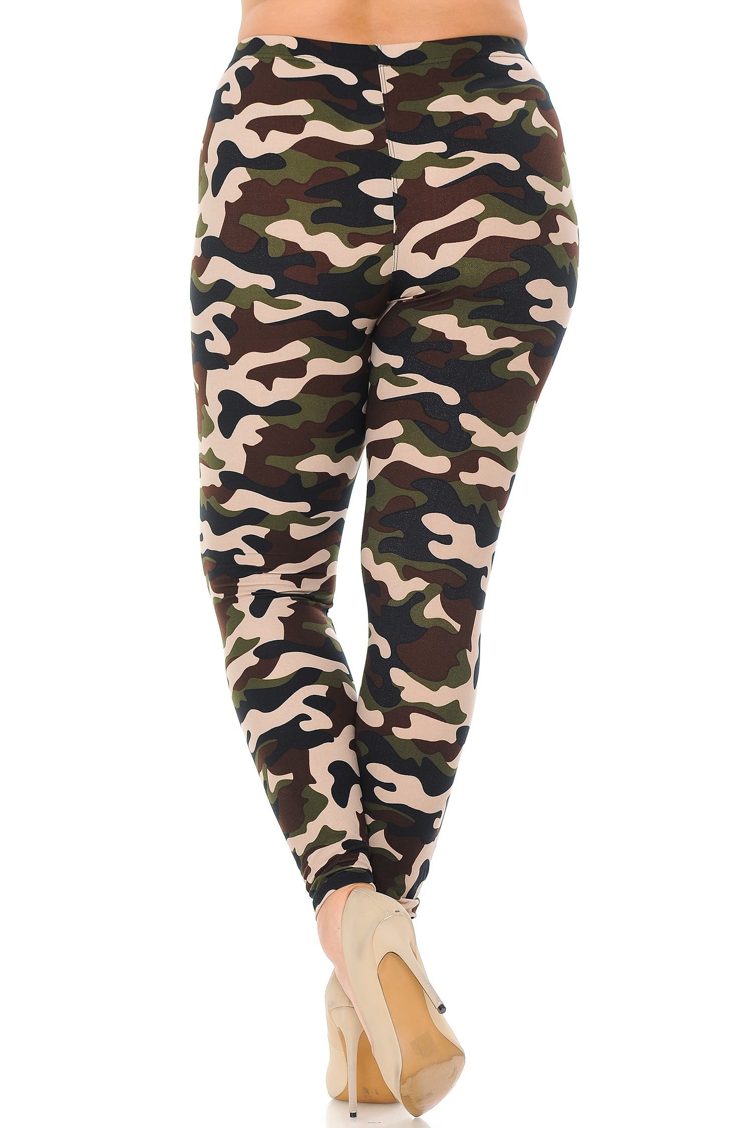Buttery Soft Flirty Camouflage Plus Size Leggings (One Size Plus,Olive)