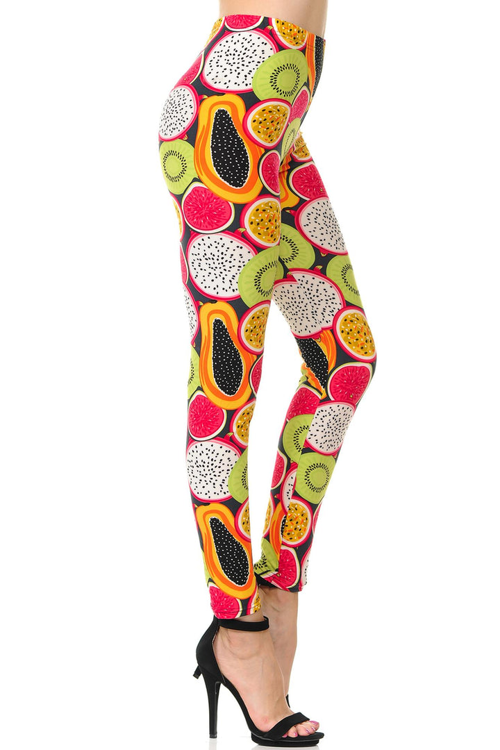 Plus Size - Buttery Soft Colorful Tropical Fruit Print Leggings