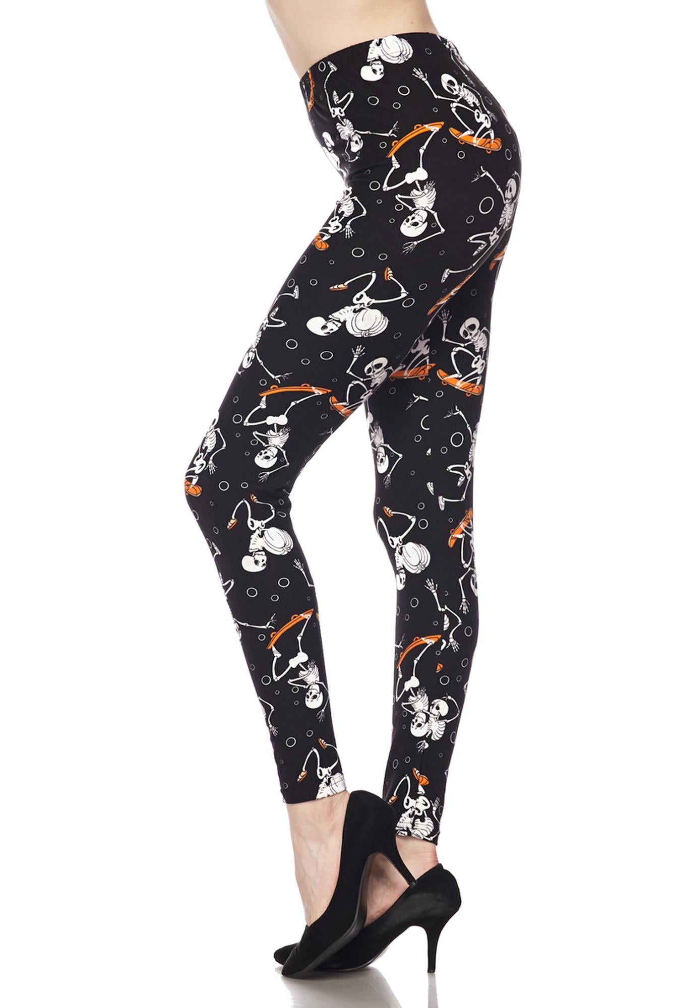 Buttery Soft Skateboarding Skeletons Plus Size Leggings (One Size Plus,Black)