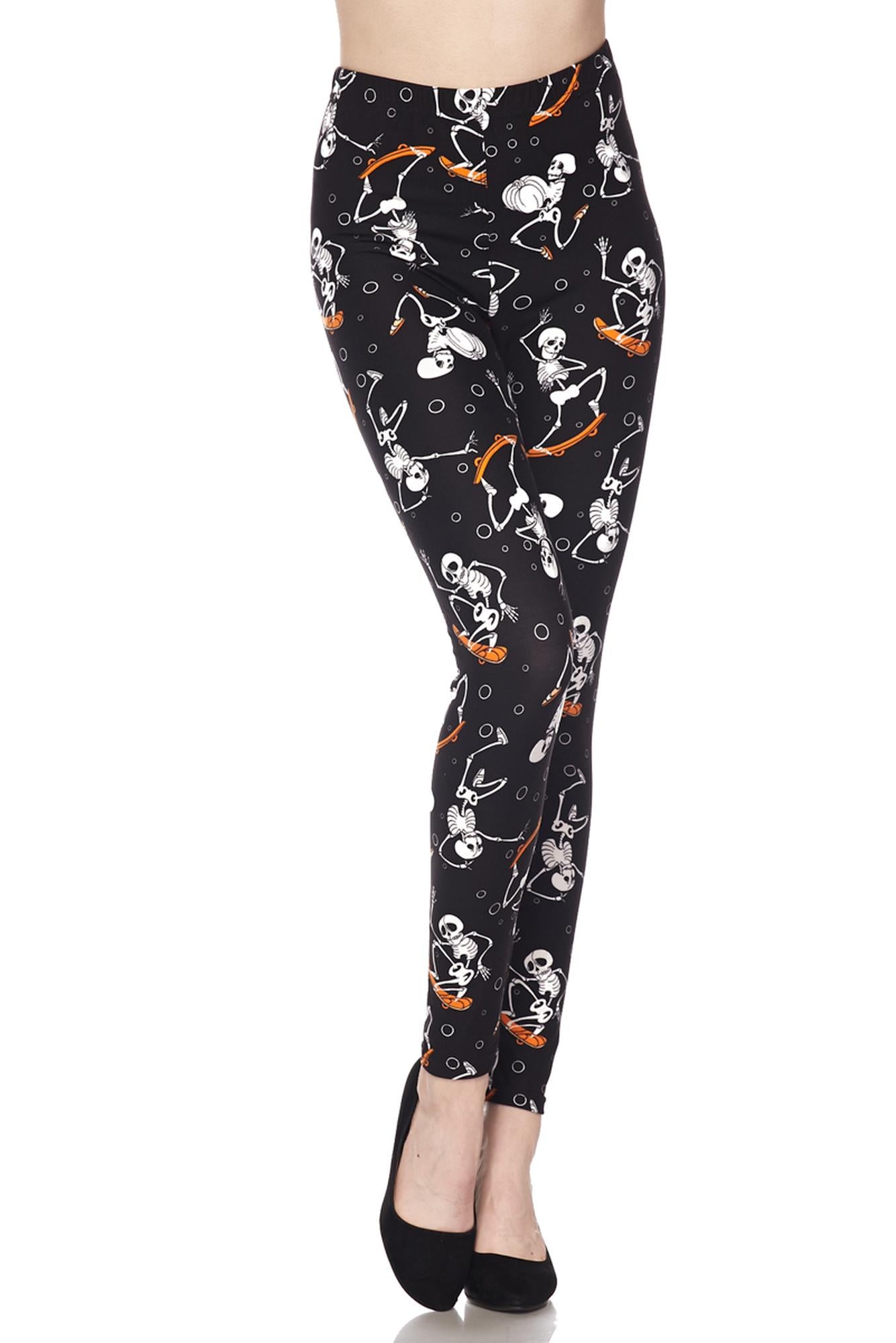 Buttery Soft Skateboarding Skeletons Plus Size Leggings (One Size Plus,Black)
