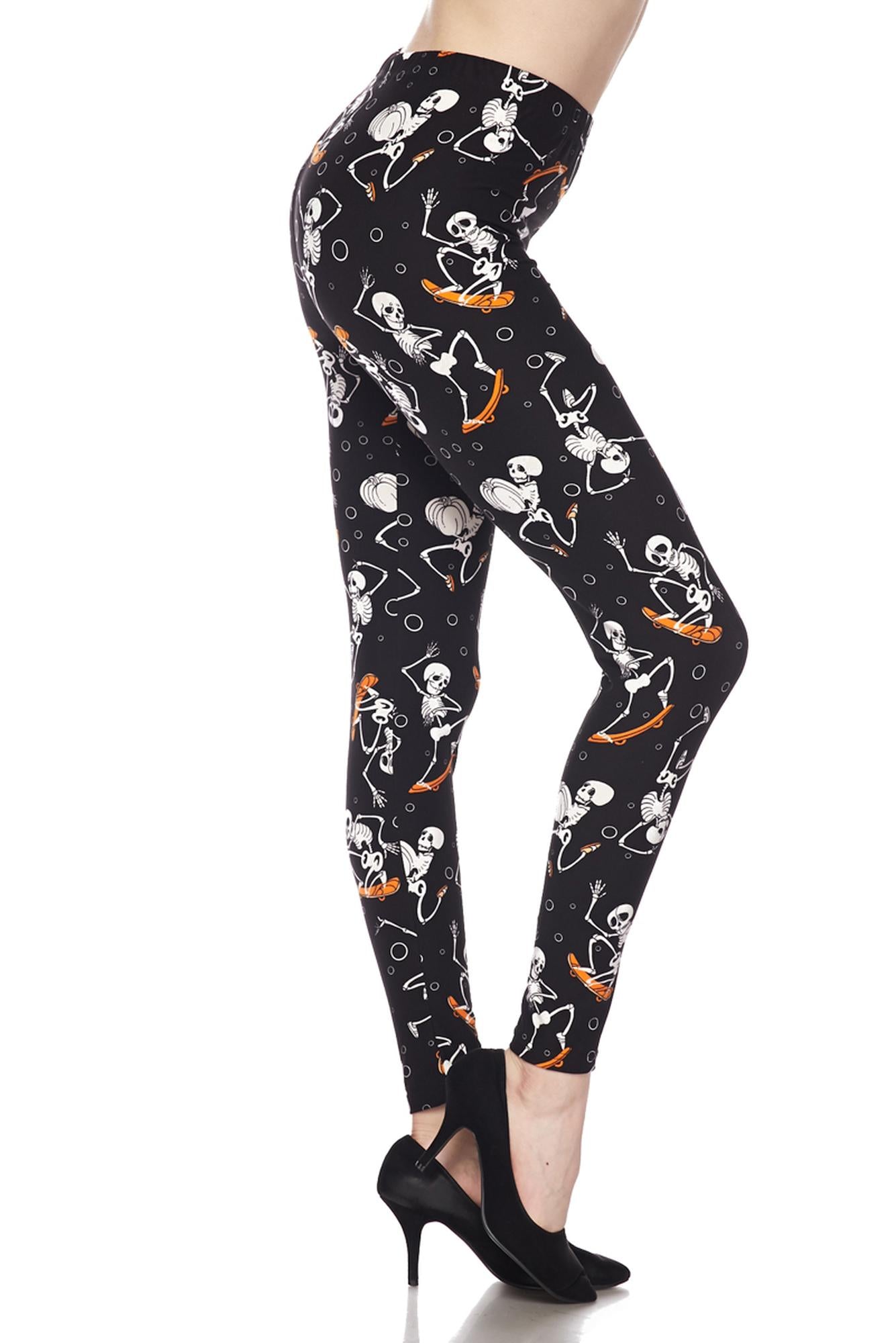 Buttery Soft Skateboarding Skeletons Plus Size Leggings (One Size Plus,Black)