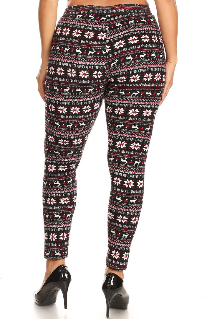 Comfy Warm Snowflakes and Reindeer Lined Plus Size Leggings