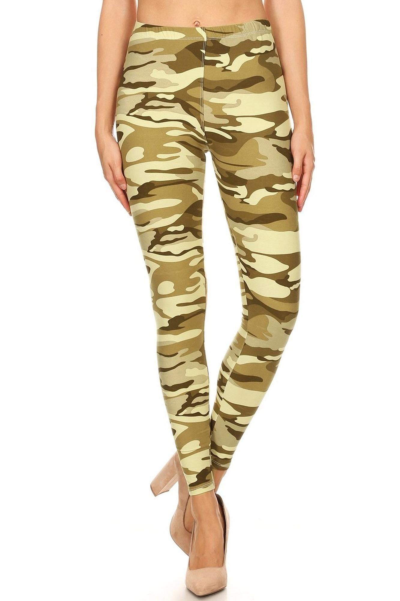 Buttery Soft Light Olive Camouflage Plus Size Leggings (One Size Plus,Olive)