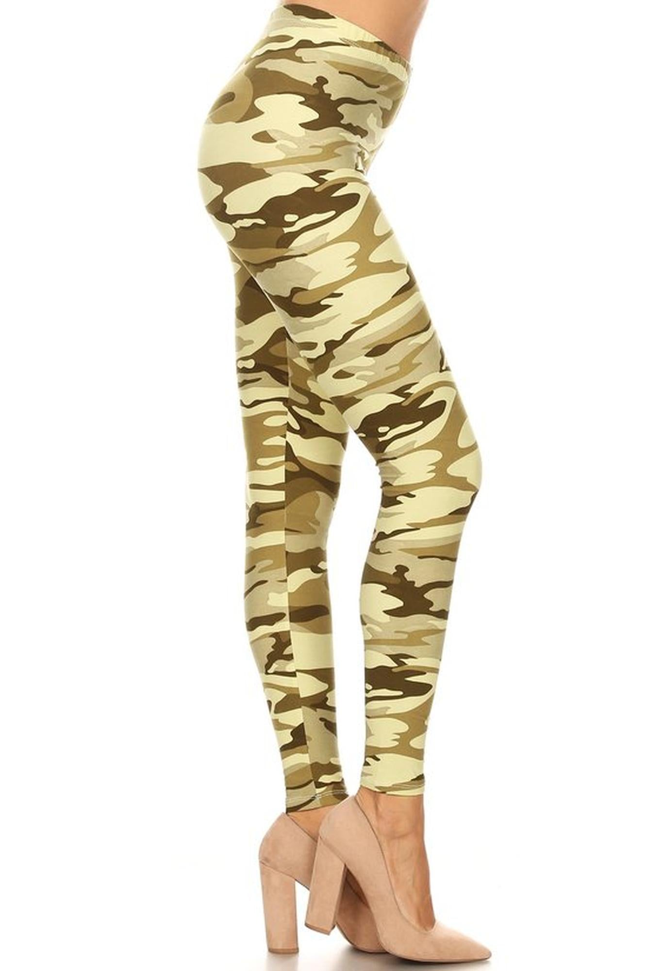 Buttery Soft Light Olive Camouflage Plus Size Leggings (One Size Plus,Olive)