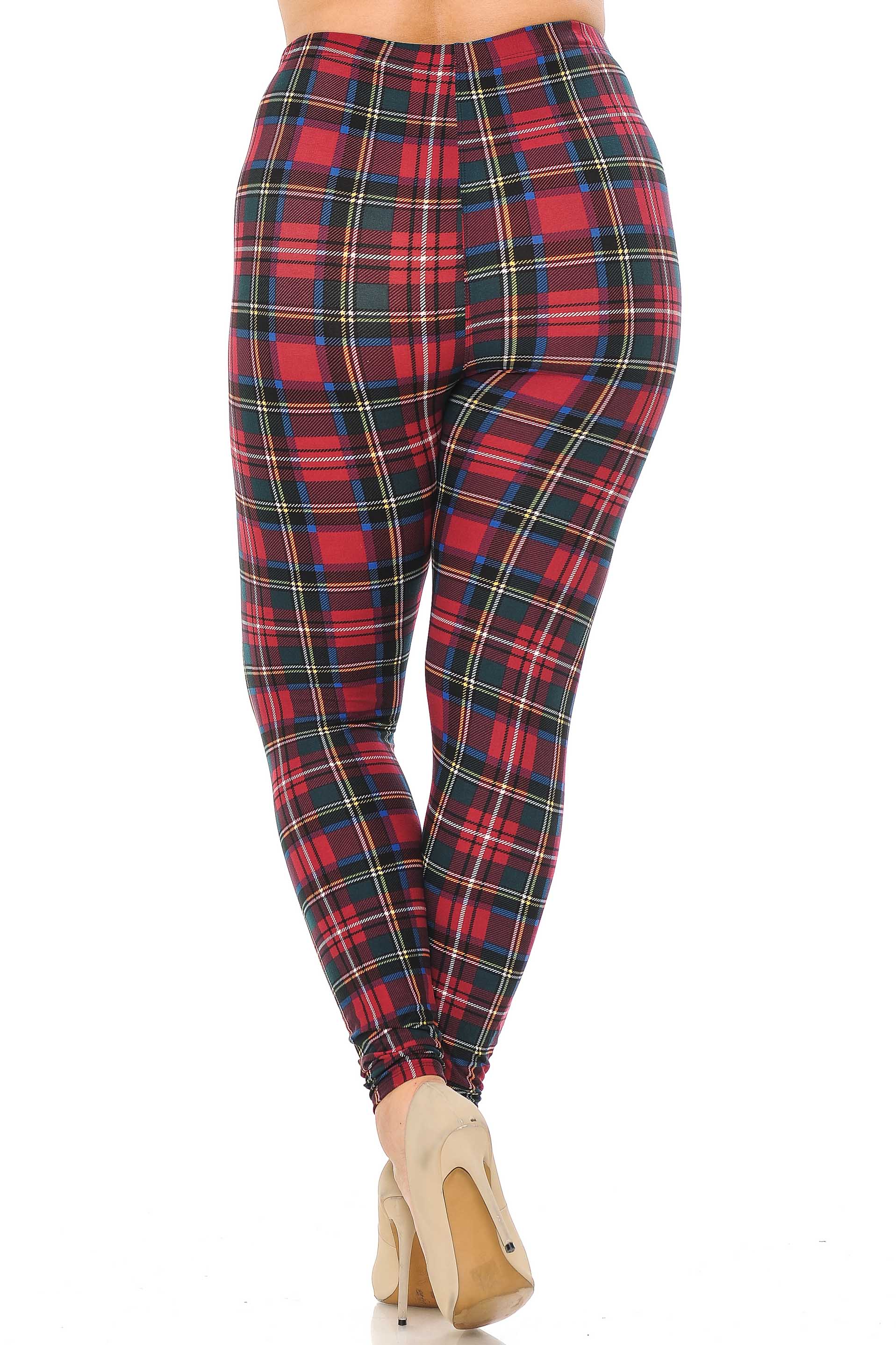 Buttery Smooth Modish Plaid Plus Size Leggings (One Size Plus,Burgundy)