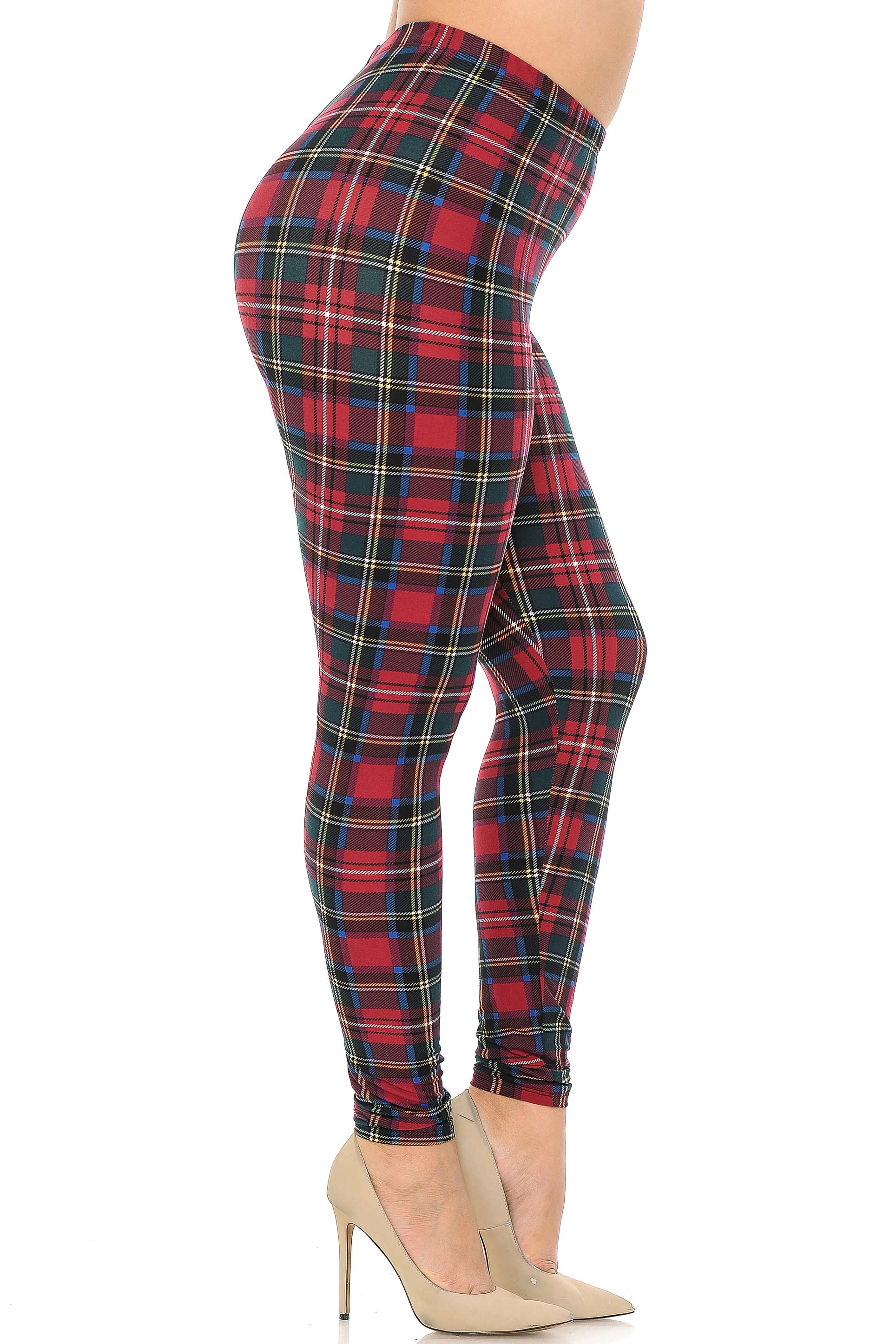 Buttery Smooth Modish Plaid Plus Size Leggings (One Size Plus,Burgundy)