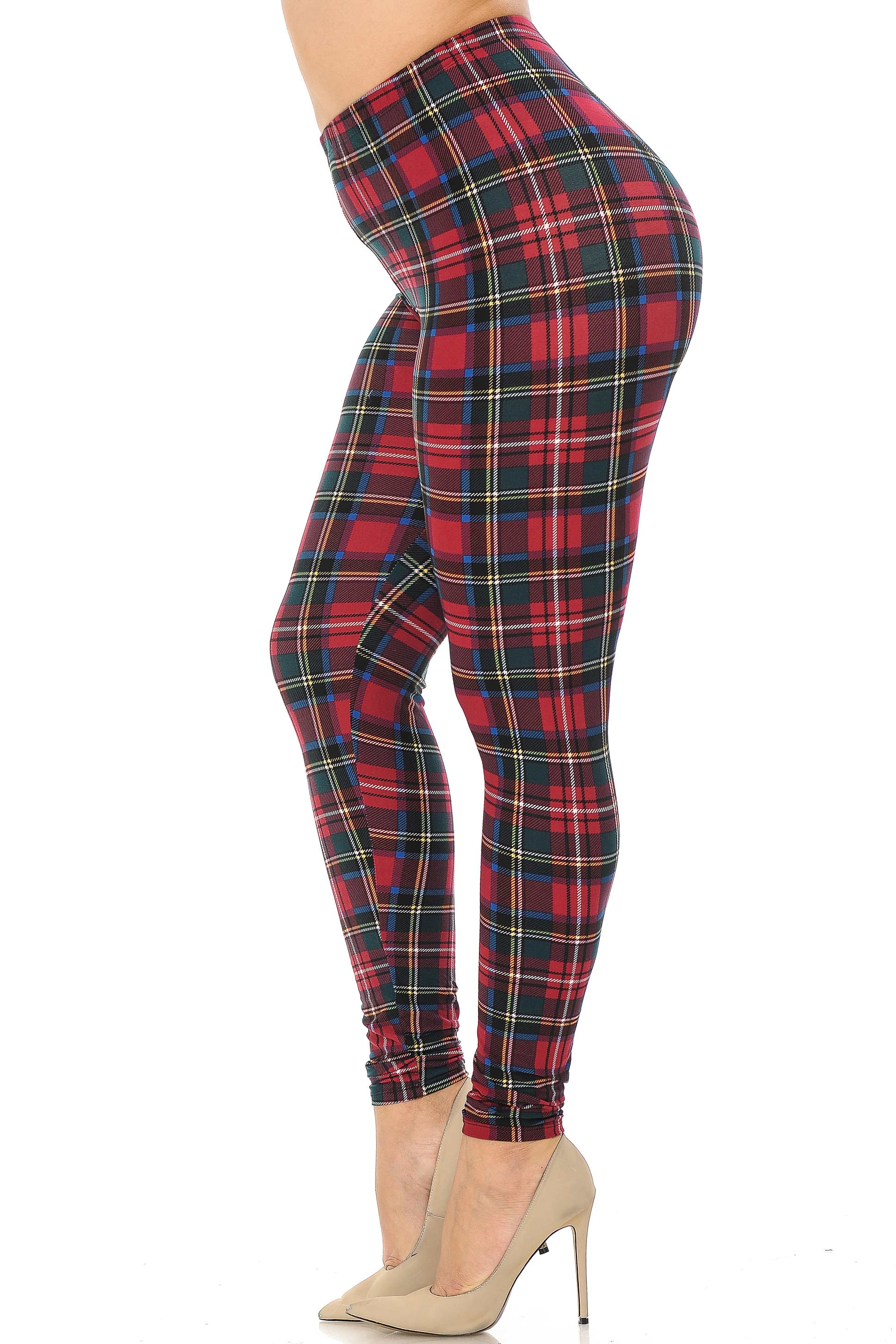 Buttery Smooth Modish Plaid Plus Size Leggings (One Size Plus,Burgundy)