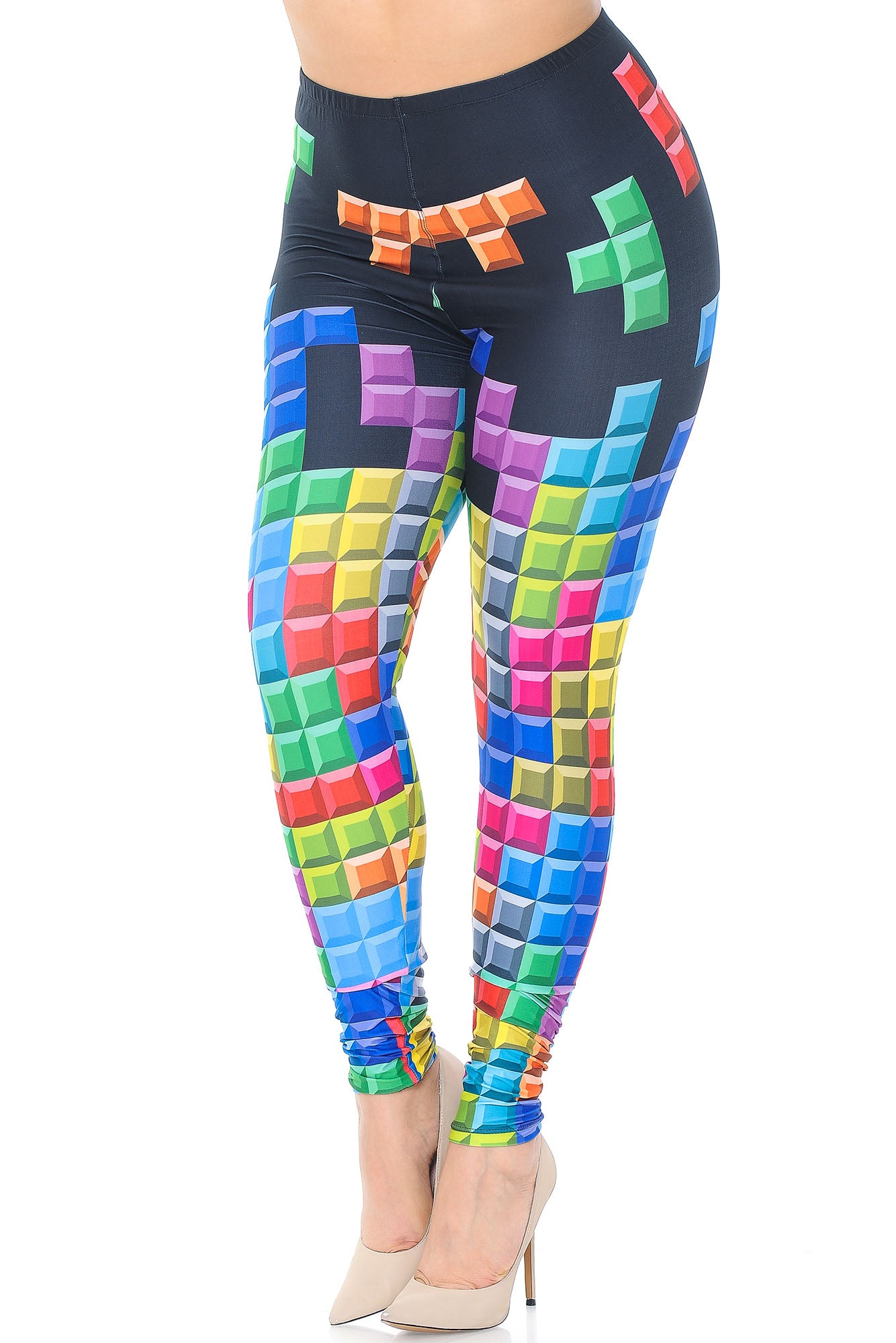 Creamy Soft Tetris Plus Size Leggings - USA Fashionâ„¢ (One Size Plus,Multi Color Bold)