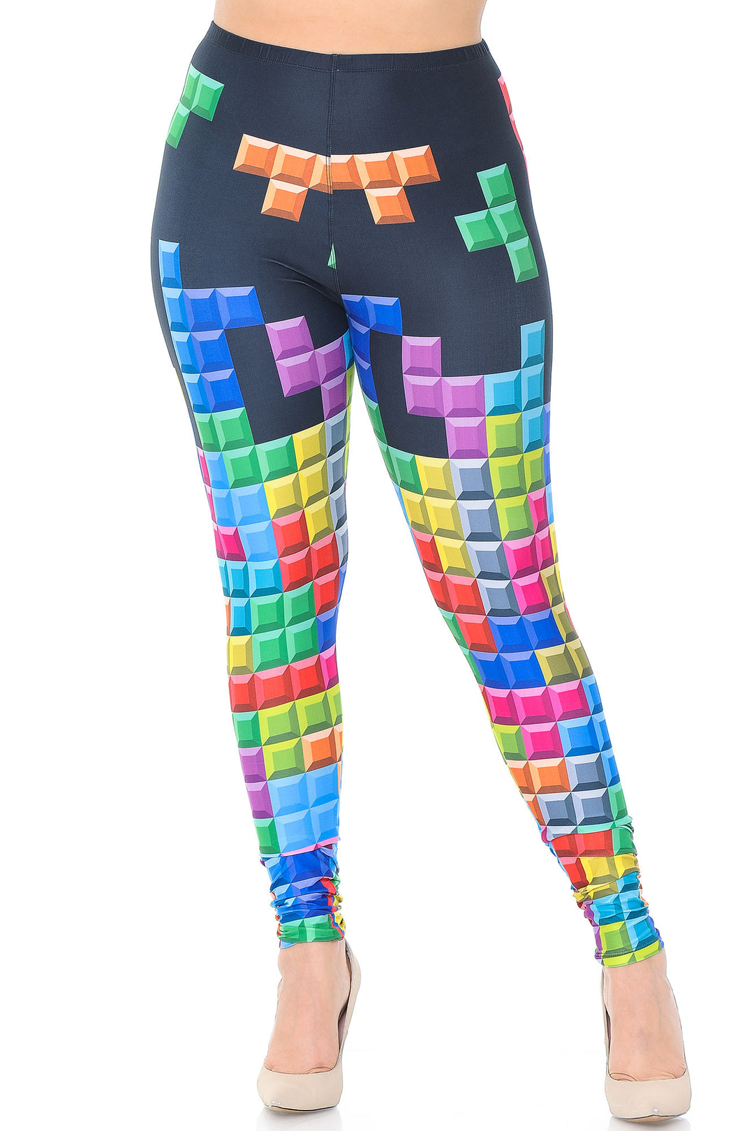 Creamy Soft Tetris Plus Size Leggings - USA Fashionâ„¢ (One Size Plus,Multi Color Bold)