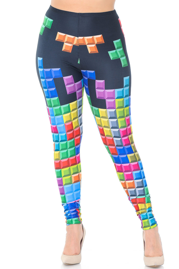 Creamy Soft Tetris Plus Size Leggings - USA Fashionâ„¢ (One Size Plus,Multi Color Bold)