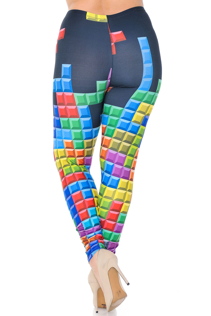 Creamy Soft Tetris Plus Size Leggings - USA Fashionâ„¢ (One Size Plus,Multi Color Bold)