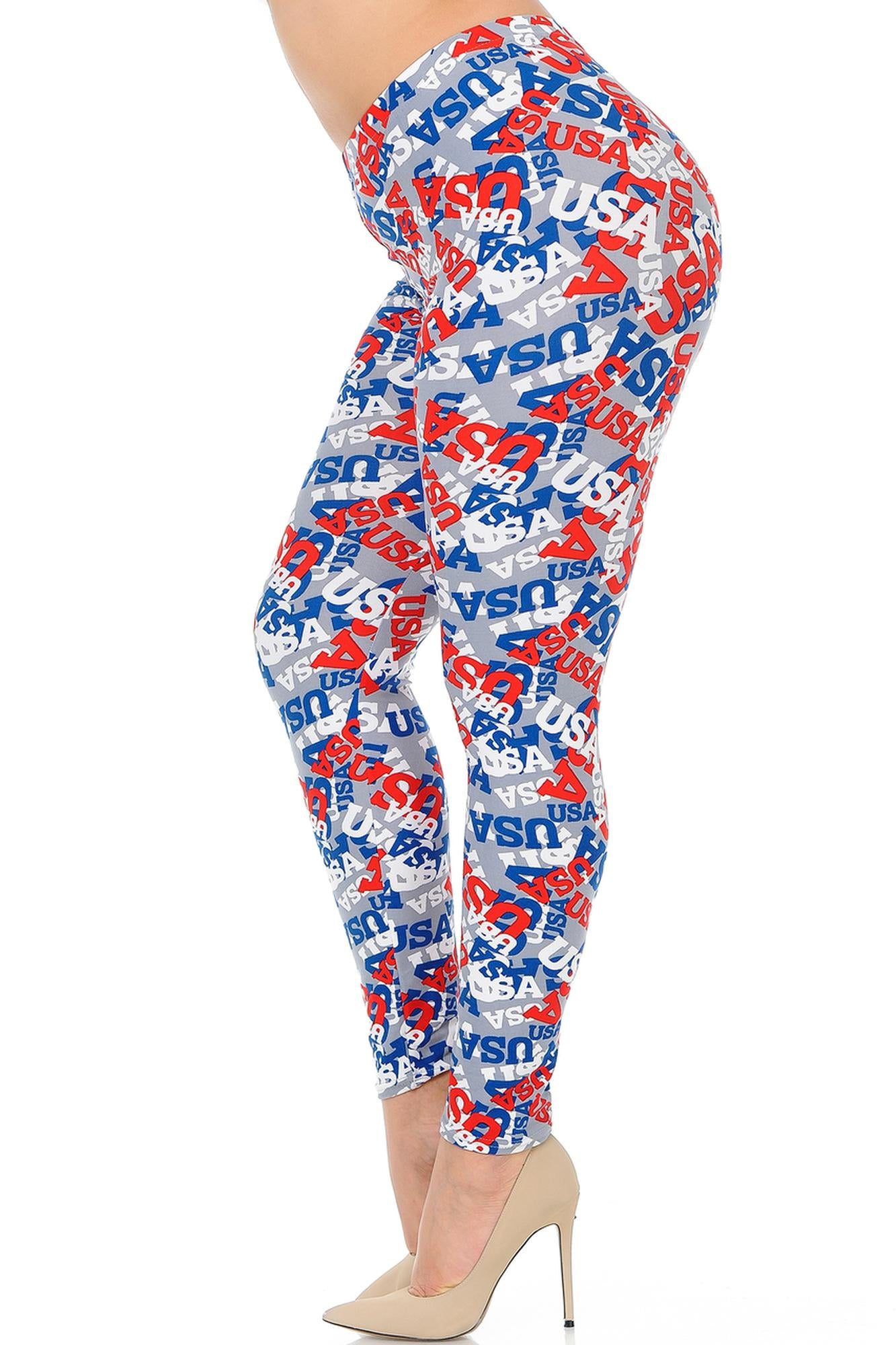 Buttery Soft All Over USA Plus Size Leggings (One Size Plus,Charcoal)