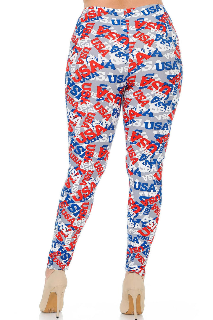 Buttery Soft All Over USA Plus Size Leggings (One Size Plus,Charcoal)