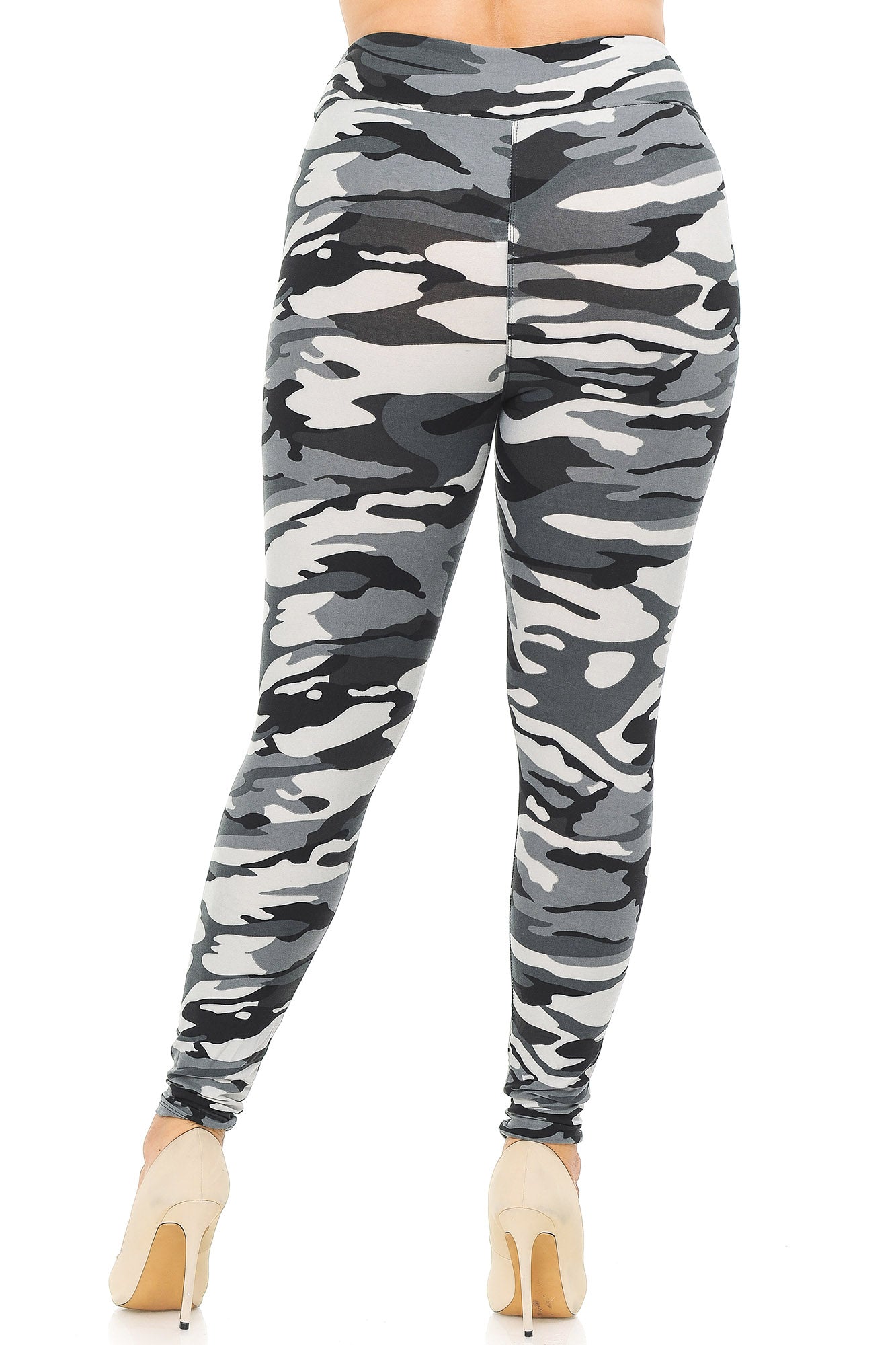 Buttery Soft Charcoal Camouflage High Waisted Plus Size Leggings - EEVEE (One Size Plus,Charcoal)