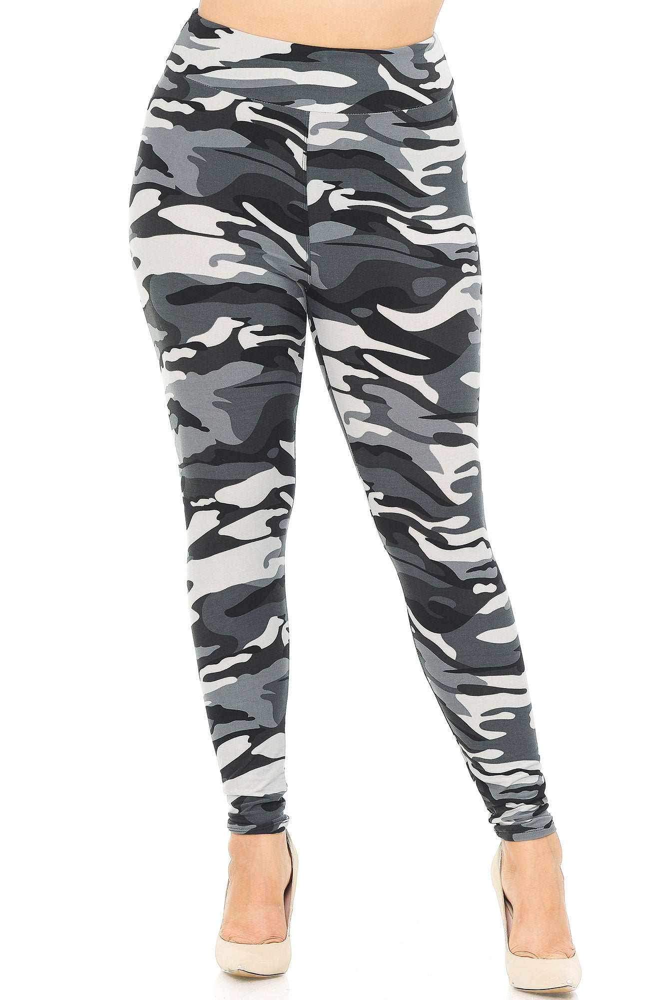 Buttery Soft Charcoal Camouflage High Waisted Plus Size Leggings - EEVEE (One Size Plus,Charcoal)