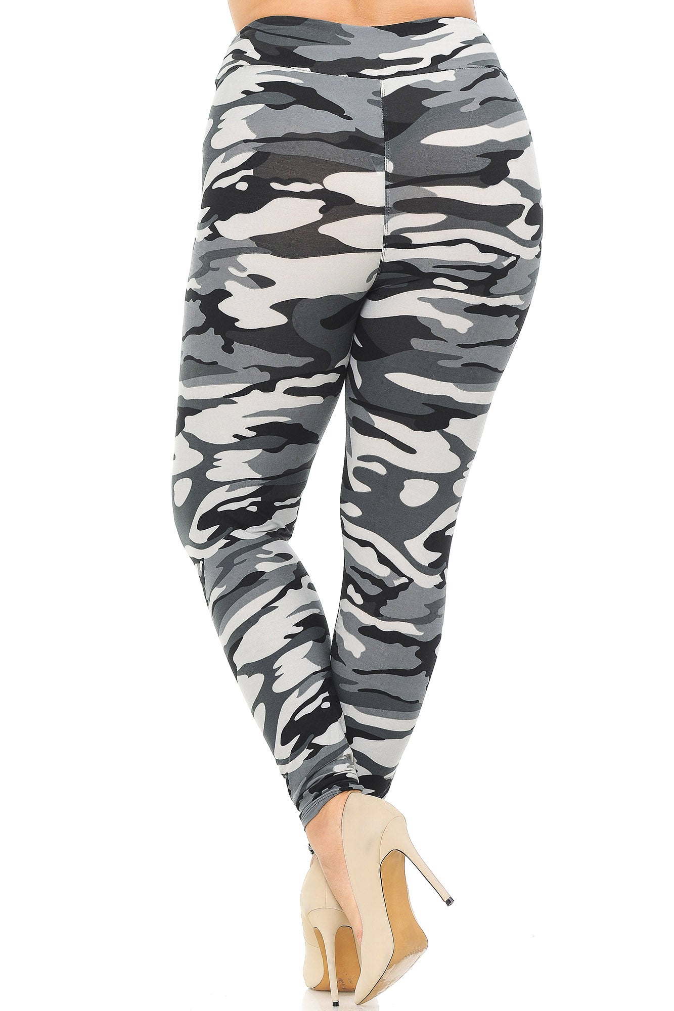 Buttery Soft Charcoal Camouflage High Waisted Plus Size Leggings - EEVEE (One Size Plus,Charcoal)