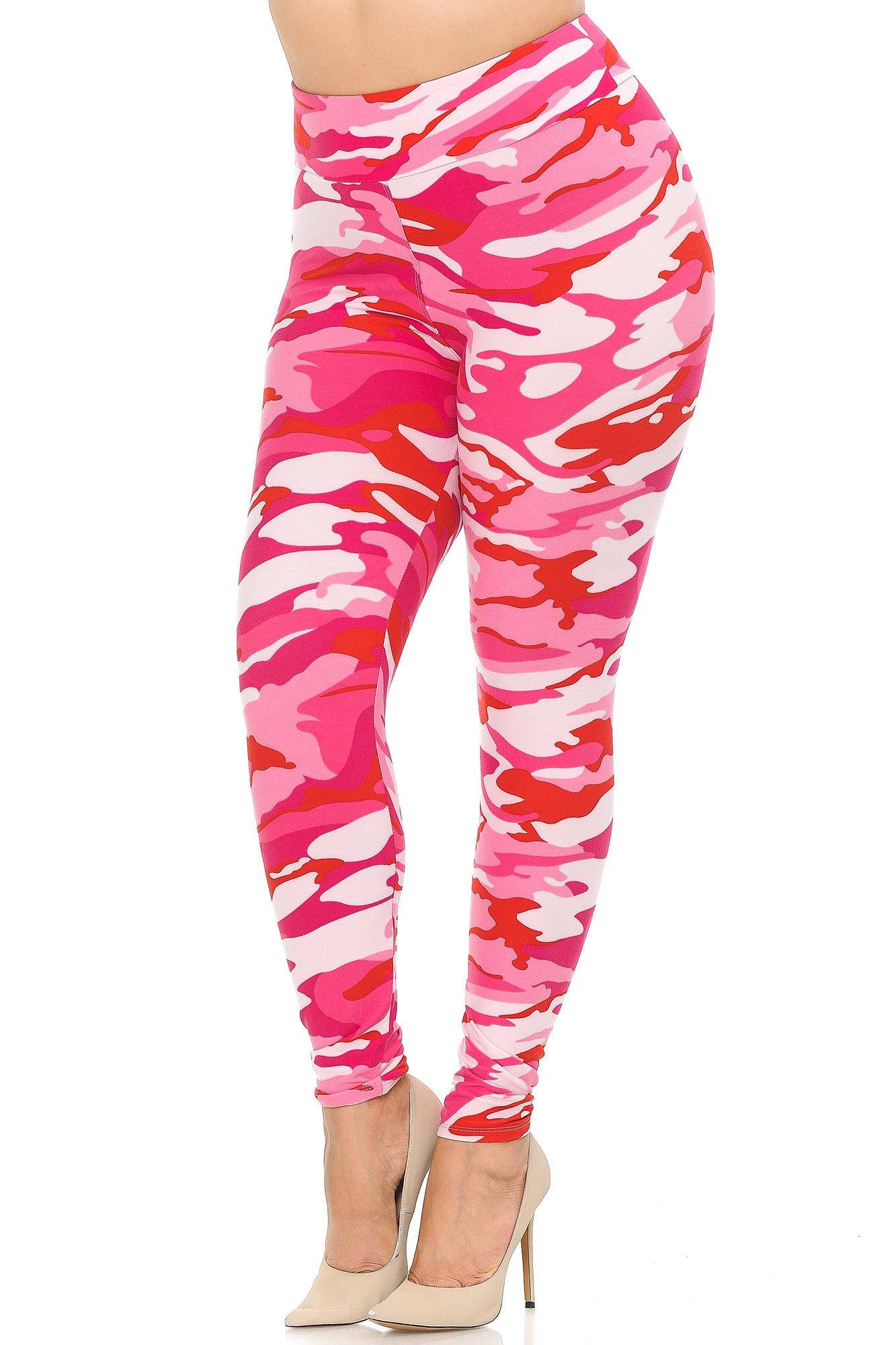 Buttery Soft Pink Camouflage High Waisted Plus Size Leggings - EEVEE (One Size Plus,Pink)