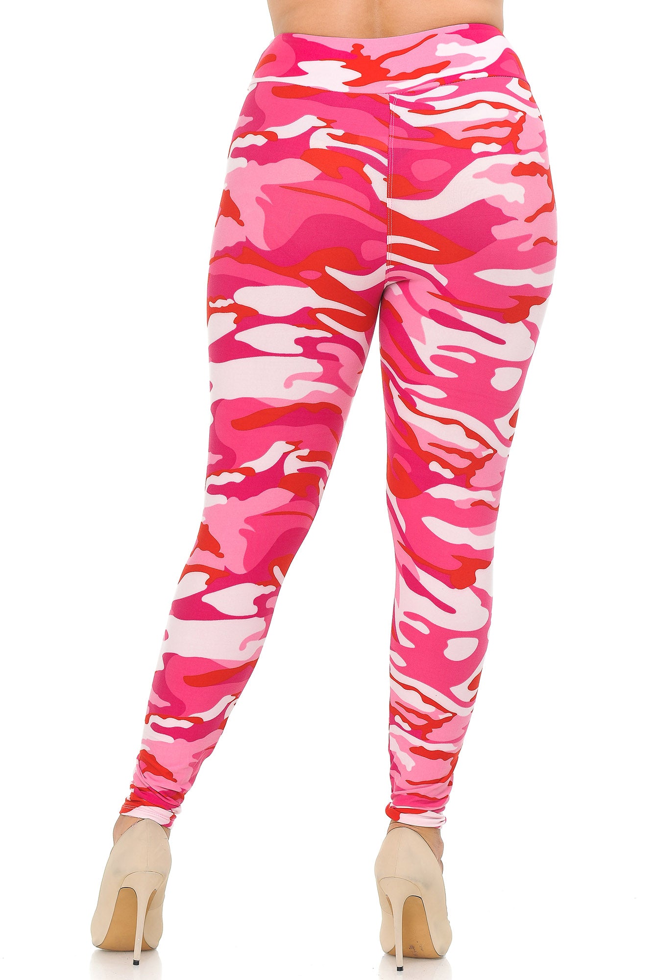 Buttery Soft Pink Camouflage High Waisted Plus Size Leggings - EEVEE (One Size Plus,Pink)