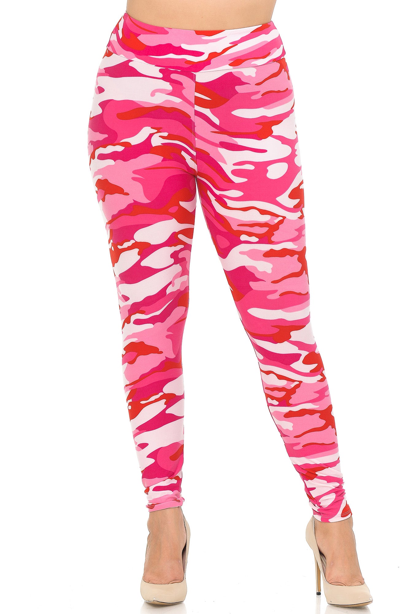 Buttery Soft Pink Camouflage High Waisted Plus Size Leggings - EEVEE (One Size Plus,Pink)