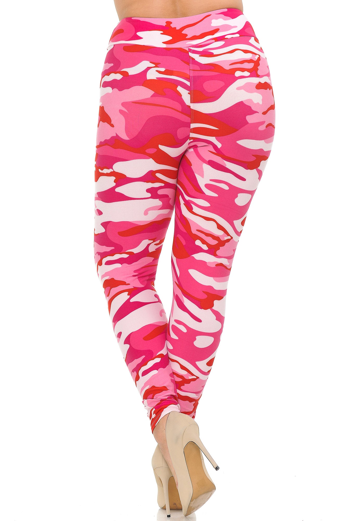 Buttery Soft Pink Camouflage High Waisted Plus Size Leggings - EEVEE (One Size Plus,Pink)