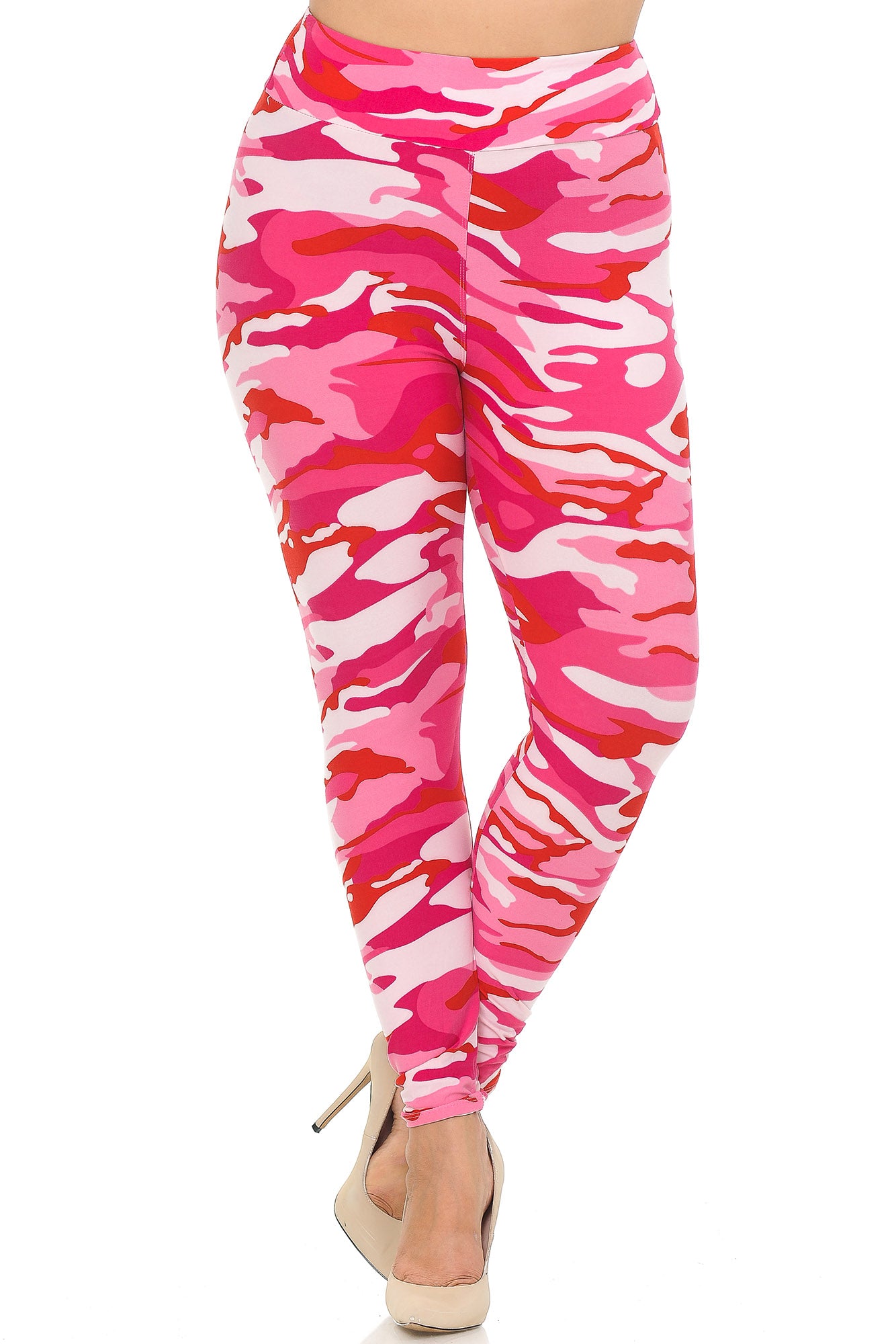 Buttery Soft Pink Camouflage High Waisted Plus Size Leggings - EEVEE (One Size Plus,Pink)