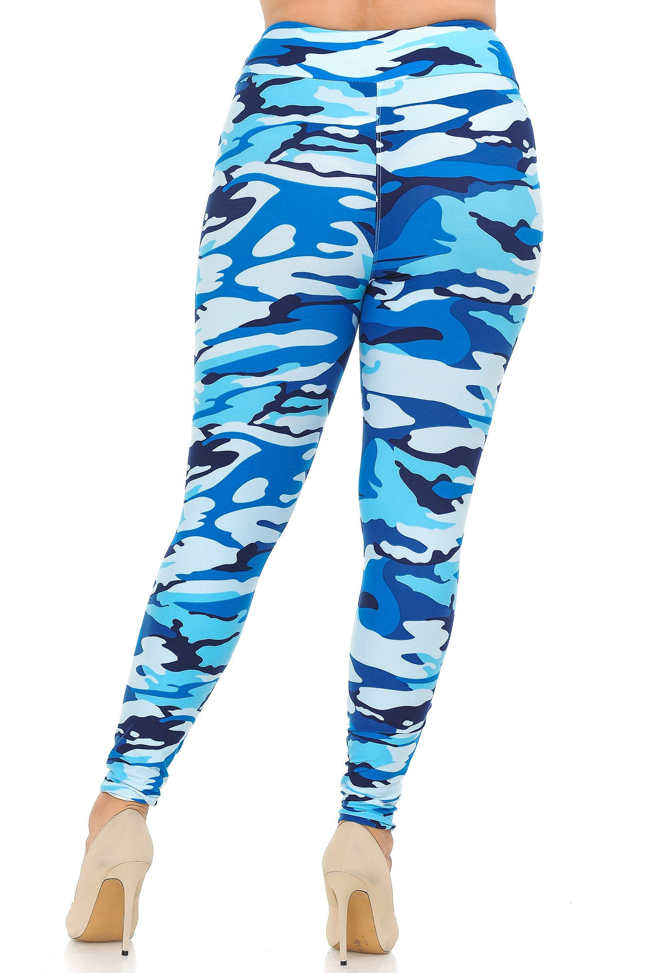 Buttery Soft Blue Camouflage High Waisted Plus Size Leggings - EEVEE (One Size Plus,Blue)