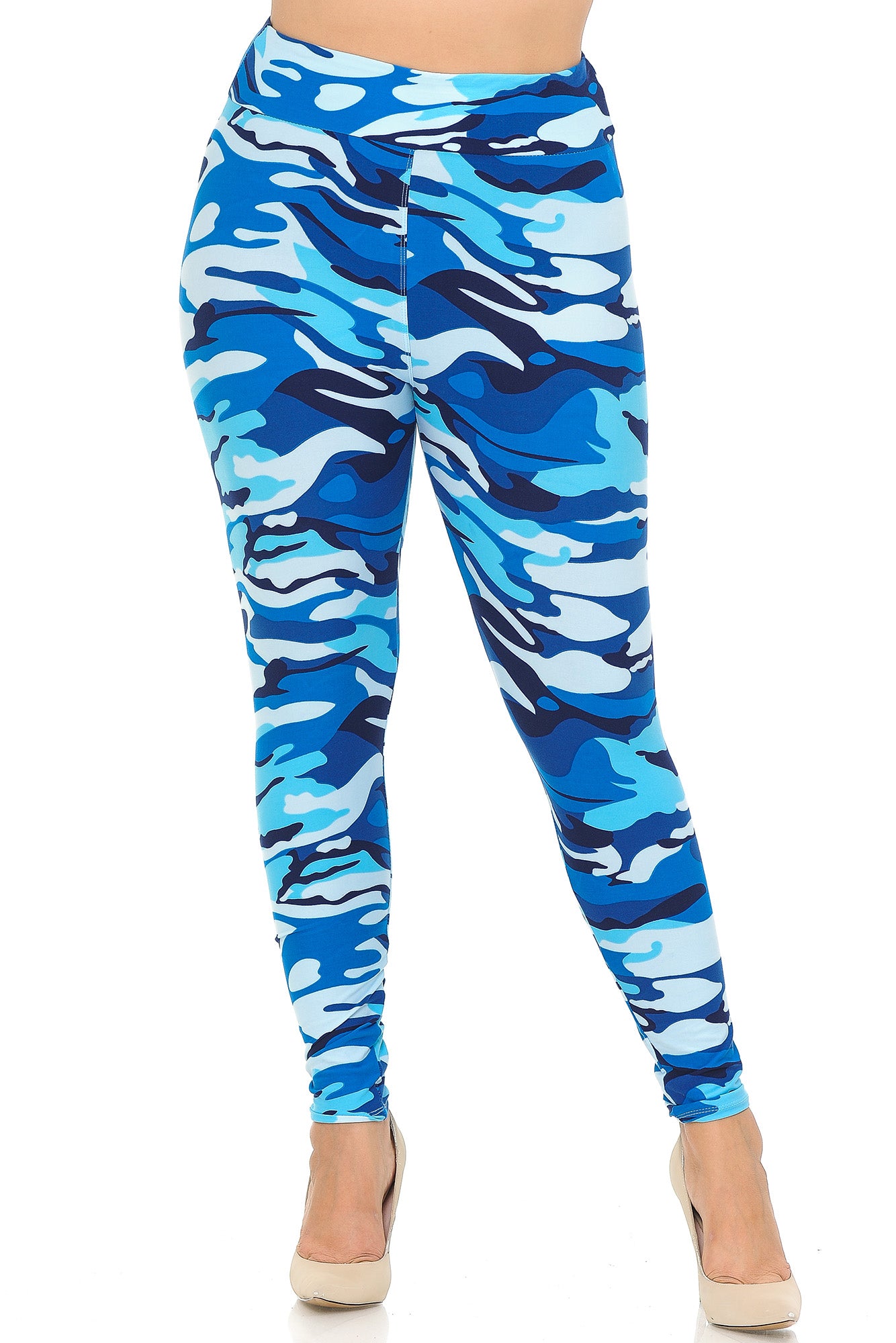 Buttery Soft Blue Camouflage High Waisted Plus Size Leggings - EEVEE (One Size Plus,Blue)