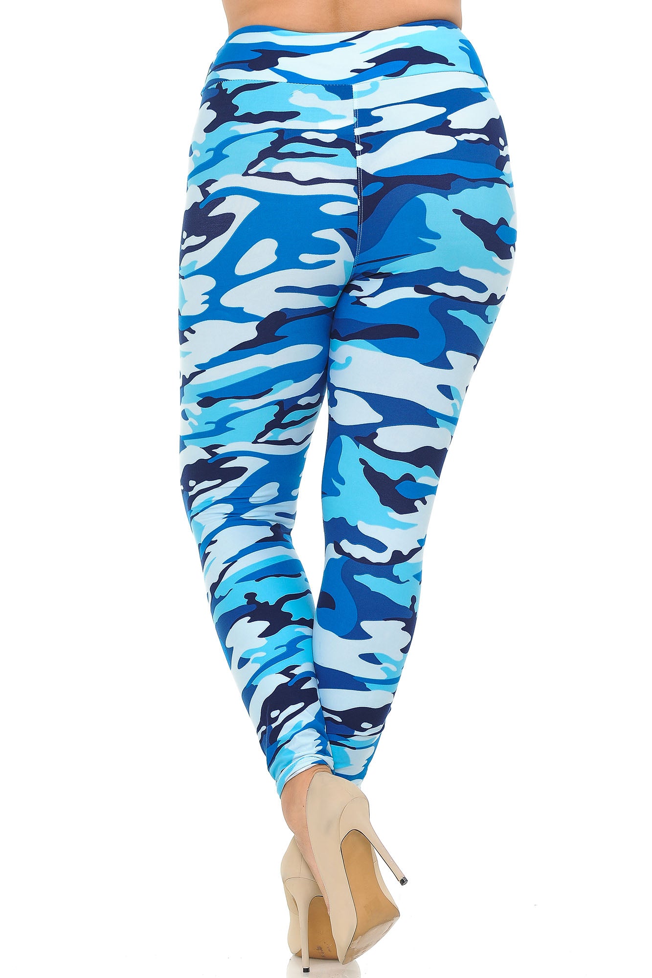 Buttery Soft Blue Camouflage High Waisted Plus Size Leggings - EEVEE (One Size Plus,Blue)