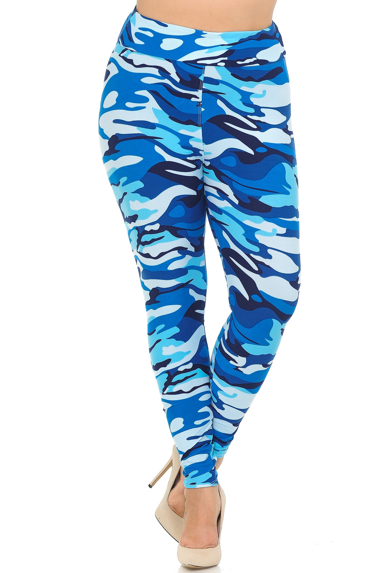 Buttery Soft Blue Camouflage High Waisted Plus Size Leggings - EEVEE (One Size Plus,Blue)