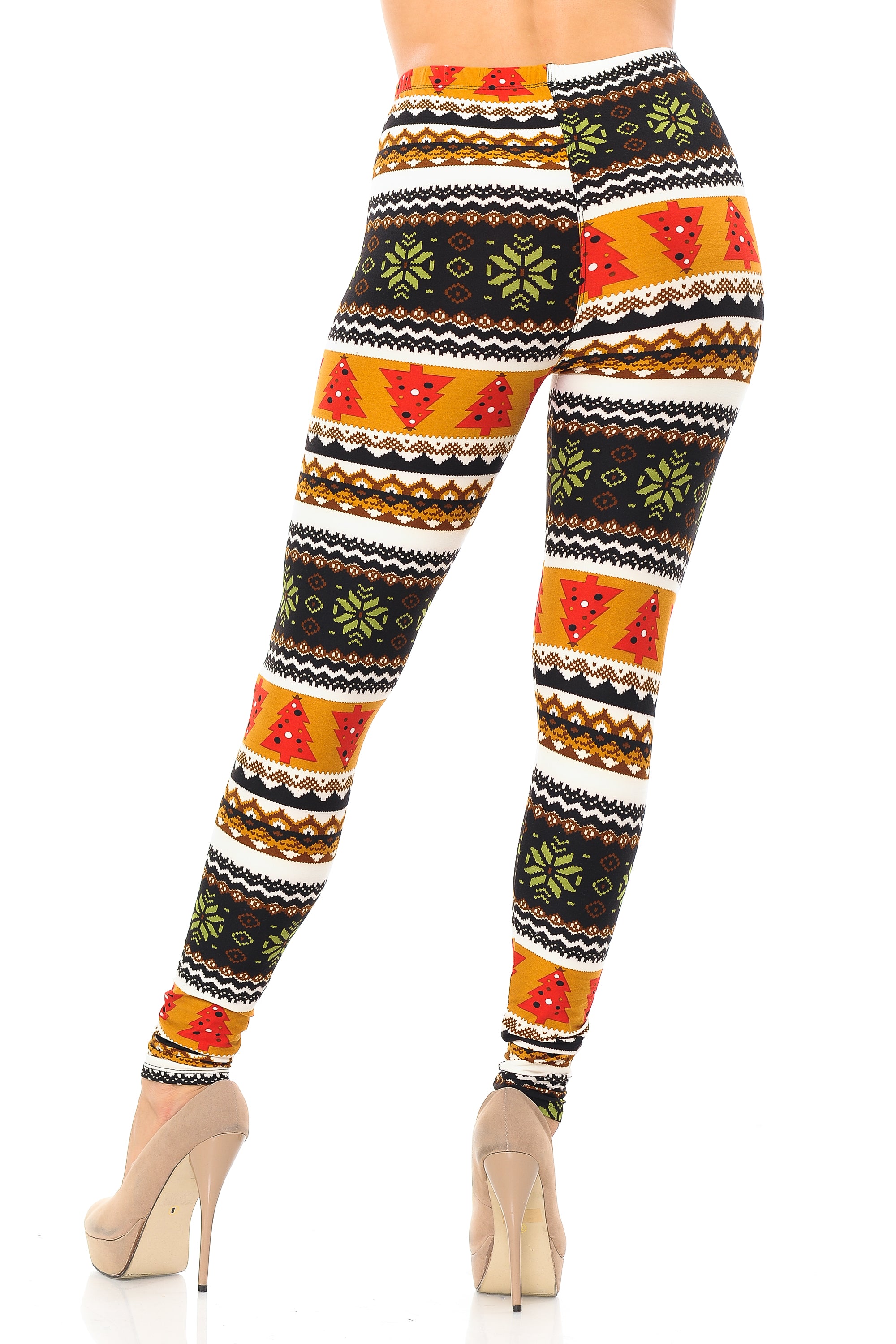 Buttery Soft Christmas Tree and Snowflake Leggings (One Size Regular,Brown)