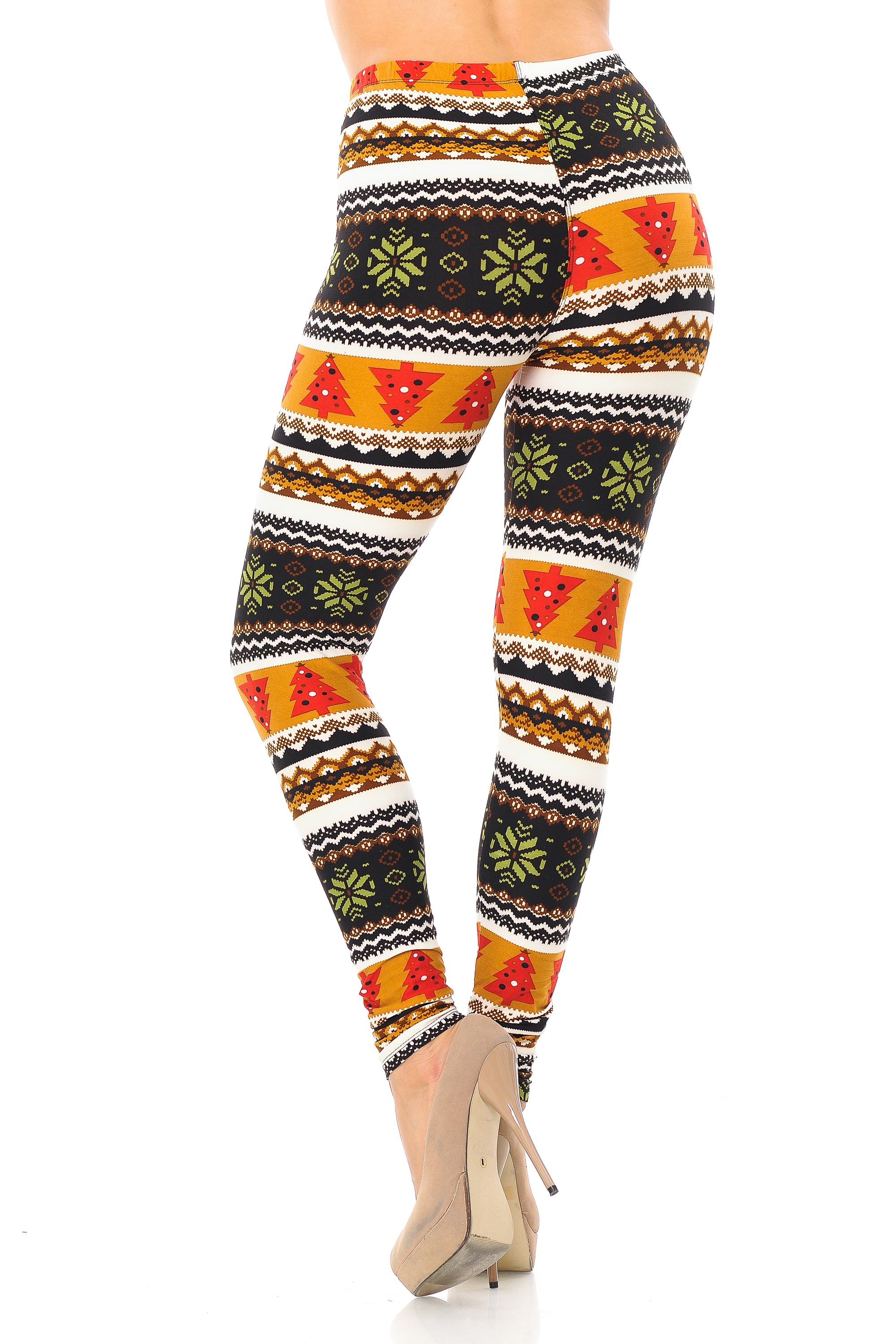 Buttery Soft Christmas Tree and Snowflake Leggings (One Size Regular,Brown)