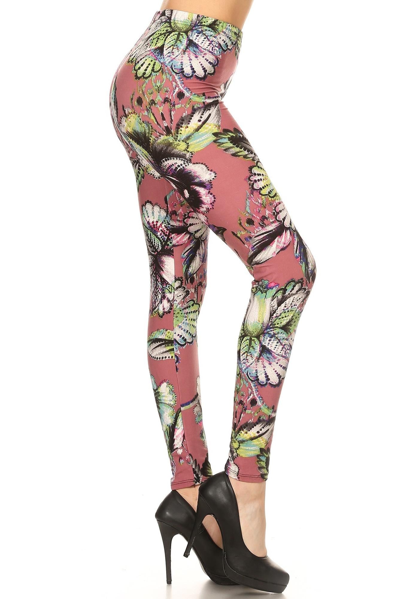 Buttery Smooth Mauve Jumbo Floral Leggings