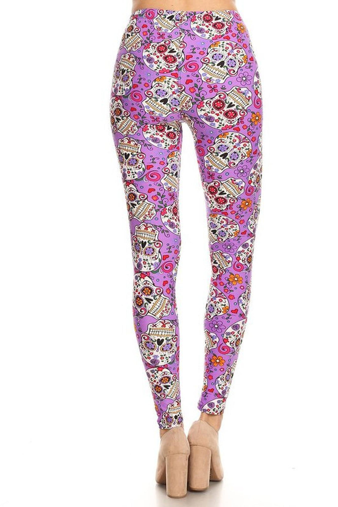 Buttery Soft Purple Sugar Skull Leggings (One Size Regular,Purple)