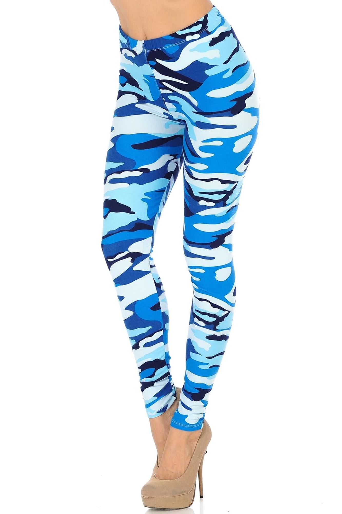 Buttery Soft Blue Camouflage Leggings - EEVEE (One Size Regular,Blue)