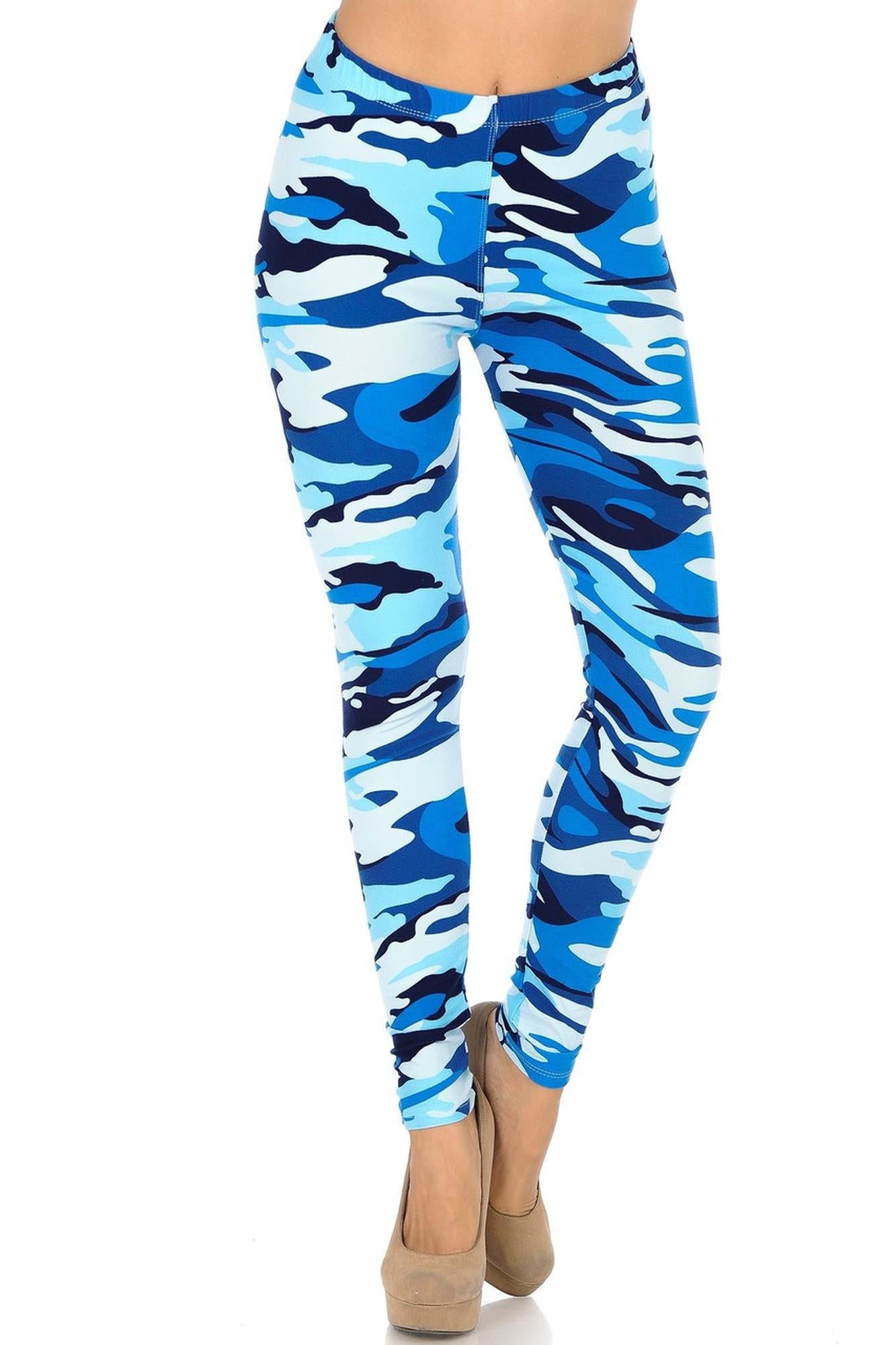 Buttery Soft Blue Camouflage Leggings - EEVEE (One Size Regular,Blue)